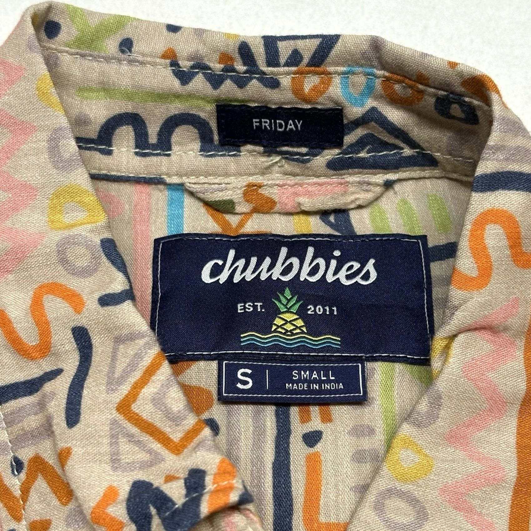 Chubbies Chubbies Shirt Mens S Tan Disco Slub Poplin Resort Geometric Print Short Sleeve Button Size US S / EU 44-46 / 1 - 6 Thumbnail