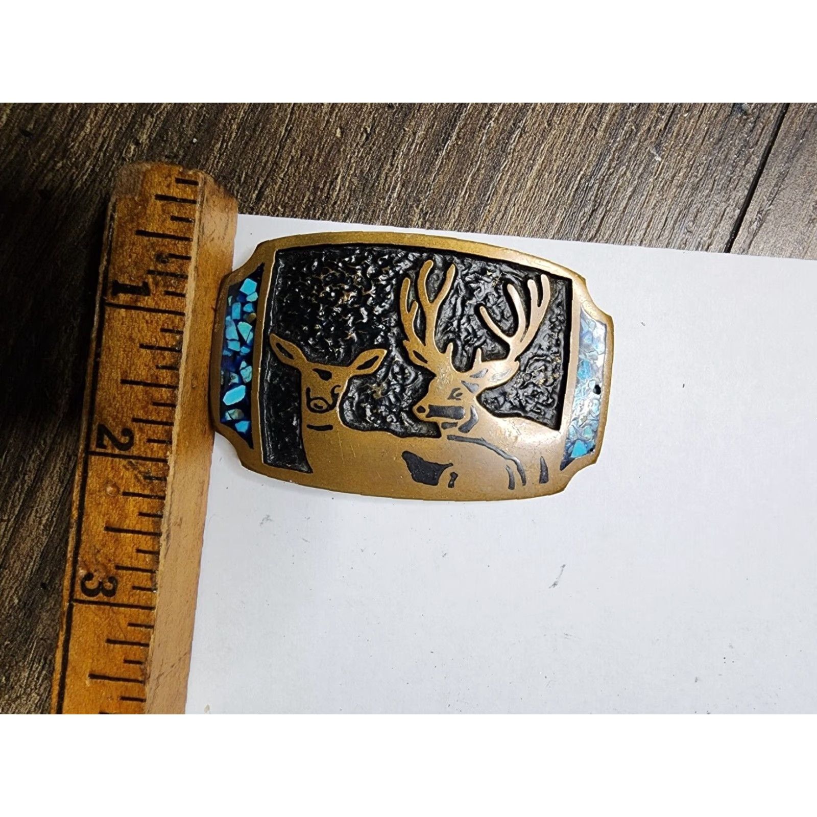 Vintage VINTAGE CBC Belt Buckle Deer Doe Turquoise Inlay Bronze Brass Cowboy Western 1980s Adult Unisex Rockabilly Mens Womens Size ONE SIZE - 4 Thumbnail