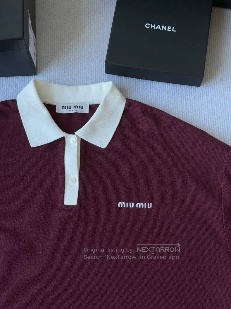 Miu Miu Miu Miu Size s Wine red polo long sleeve top Size S / US 4 / IT 40 - 3 Thumbnail
