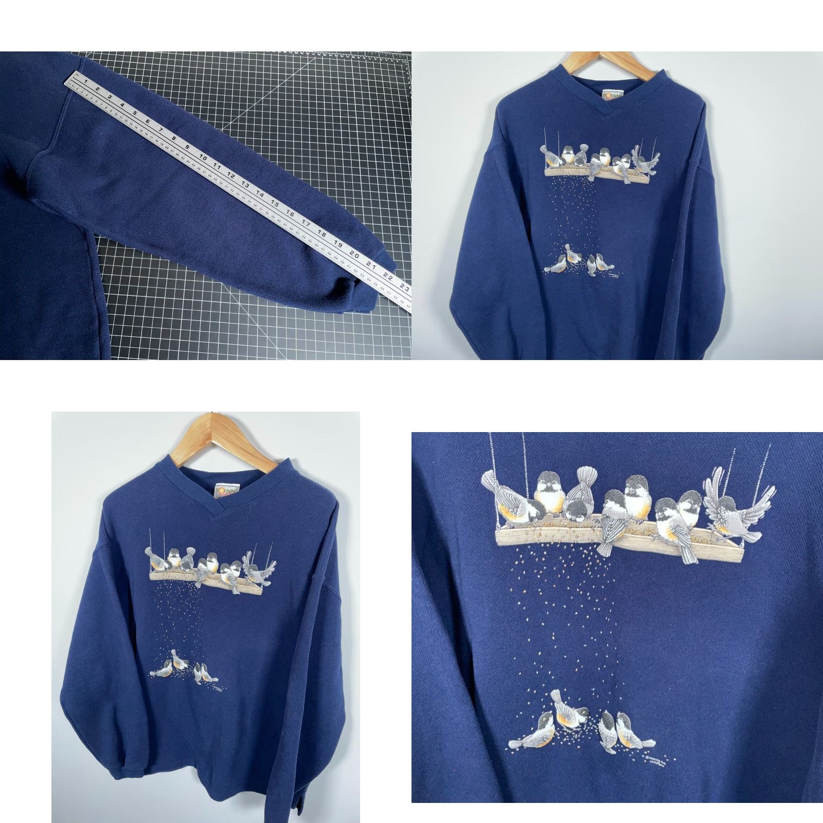 Vintage VINTAGE Morning Sun Sweatshirt Women's XL Blue V-Neck Pique Cotton Bird Graphic 90s Size XL / US 12-14 / IT 48-50 - 8 Thumbnail