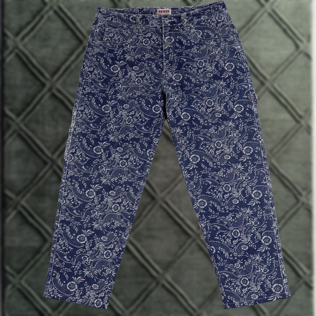 Guess GUESS Mens Jeans 32 Paisley Denim Carpenter Straight Fit Blue 27in Inseam Regular Size 32 Men Size US 32 / EU 48 - 1 Thumbnail
