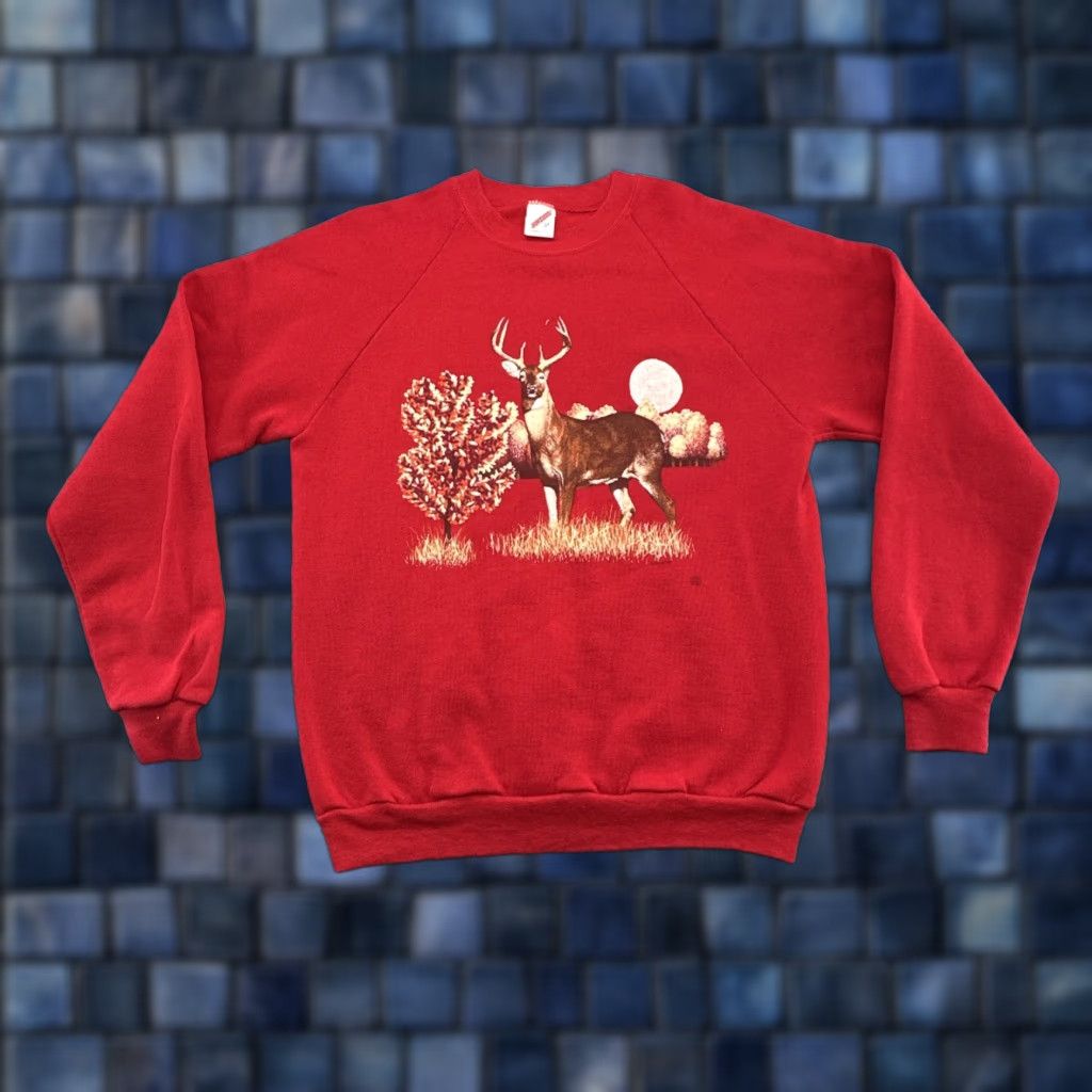Jerzees VINTAGE Jerzees Sweatshirt Crew Neck L White Tail Deer Graphic Print 90s Men’s Size US L / EU 52-54 / 3 - 1 Thumbnail