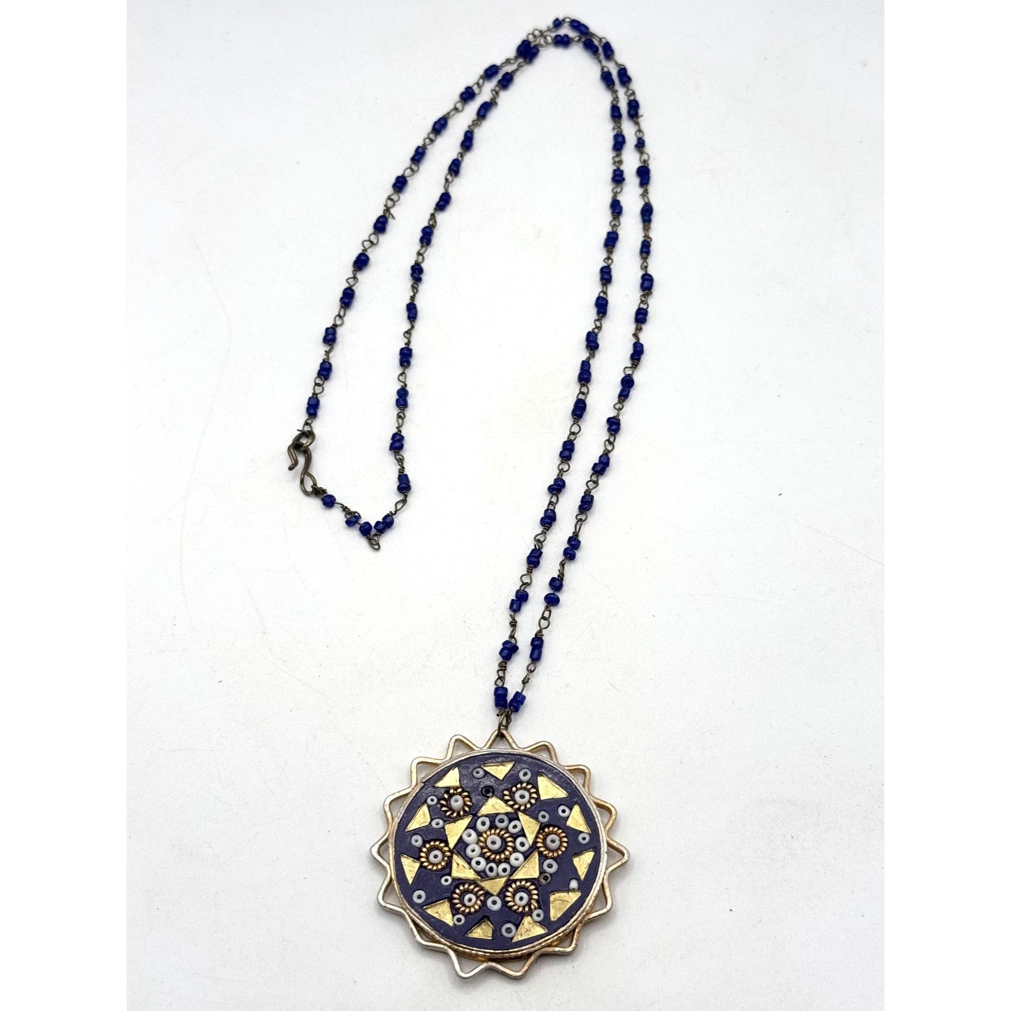 Vintage Blue beaded mosaic pendant necklace Size ONE SIZE - 1 Thumbnail