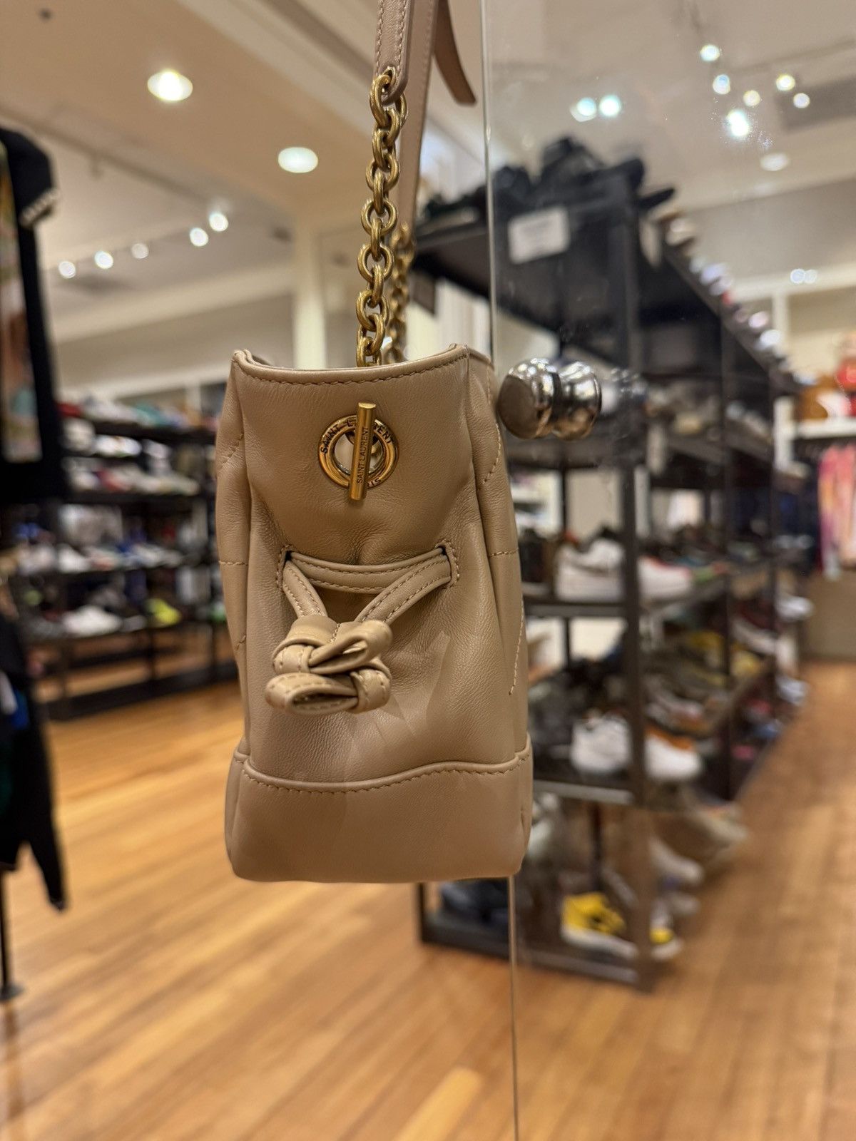 Saint Laurent Paris YSL Mini Jamie Shopping Bag in Lambskin Beige Size ONE SIZE - 4 Thumbnail