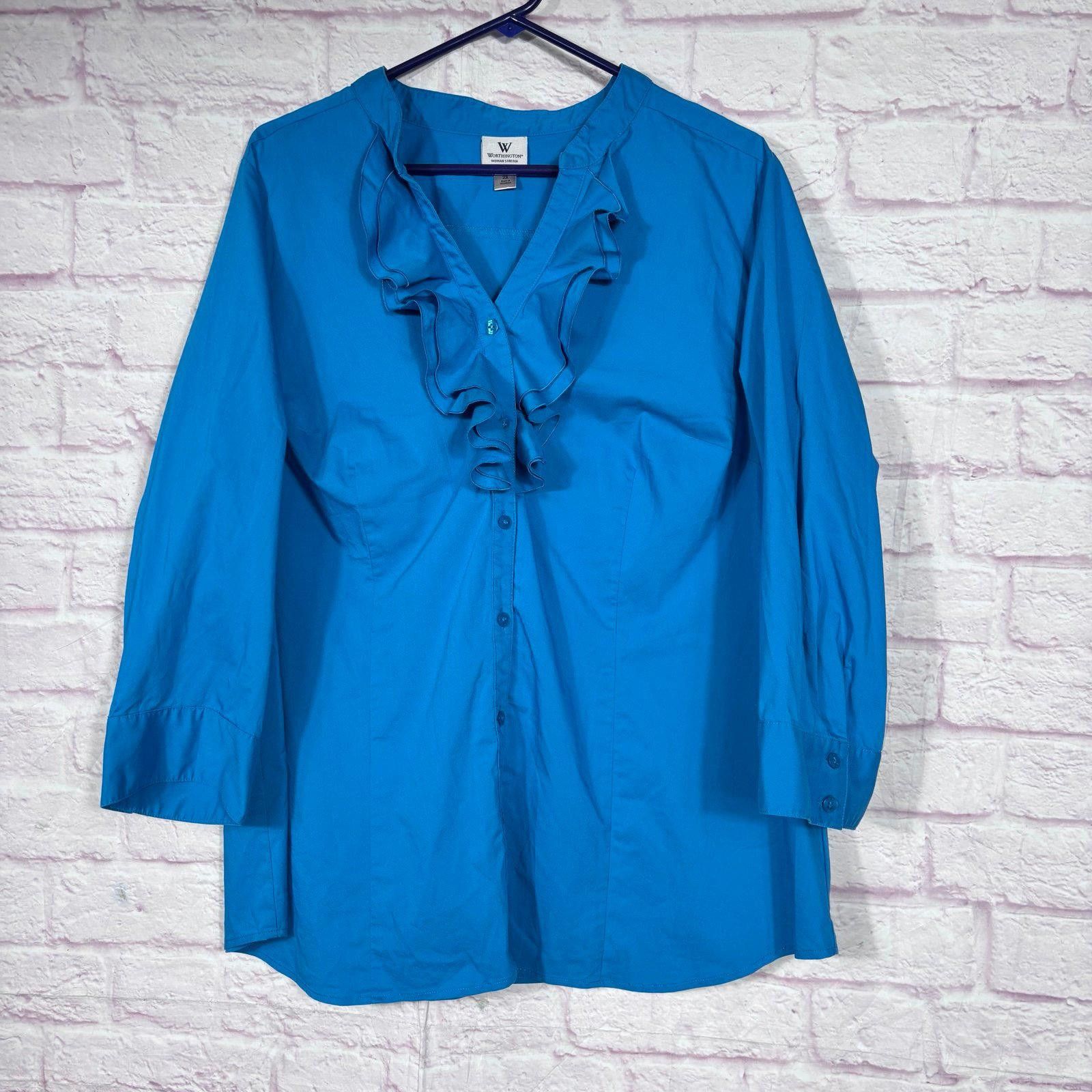 Worthington Worthington Women's Ruffled Blue Blouse Size 2X Size XXL / US 16-18 / IT 52-54 - 1 Thumbnail