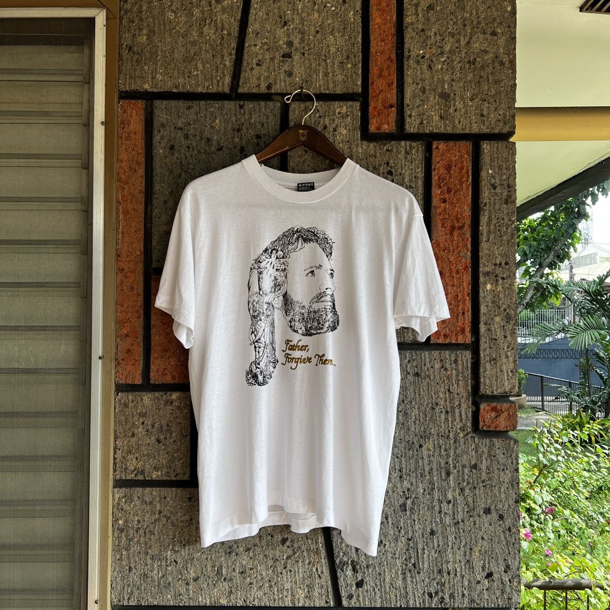 Fruit Of The Loom VTG ‘90s Statement “Father Forgive Them” Jesus Art Tee Shirt Size US L / EU 52-54 / 3 - 5 Thumbnail