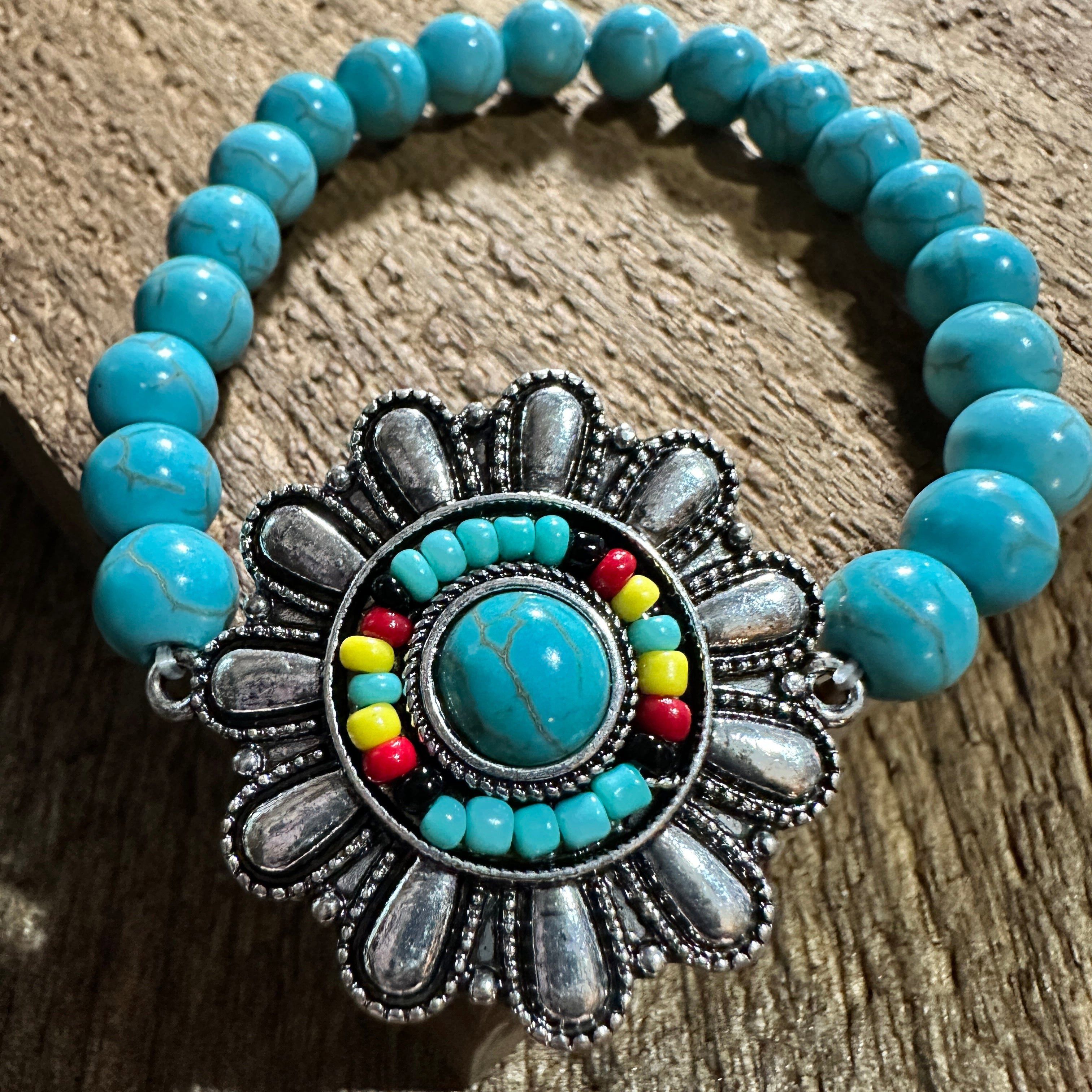 Other Turquoise Flower Concho Seed Bead Southwestern Bohemian Brac Size ONE SIZE - 1 Thumbnail