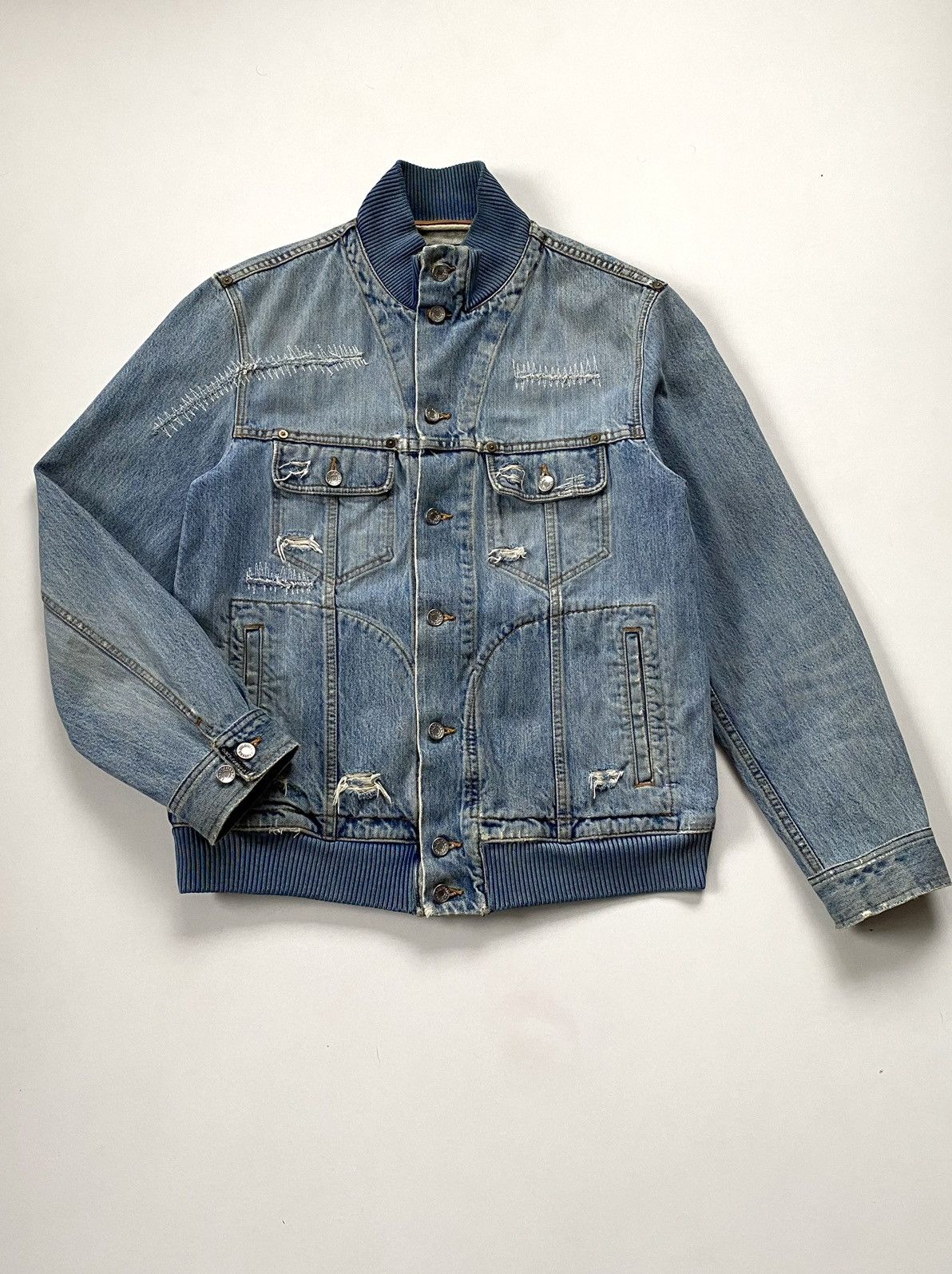 Dolce & Gabbana 00s Dolce&Gabbana Washed Denim Distressed Jacket Size US L / EU 52-54 / 3 - 3 Thumbnail