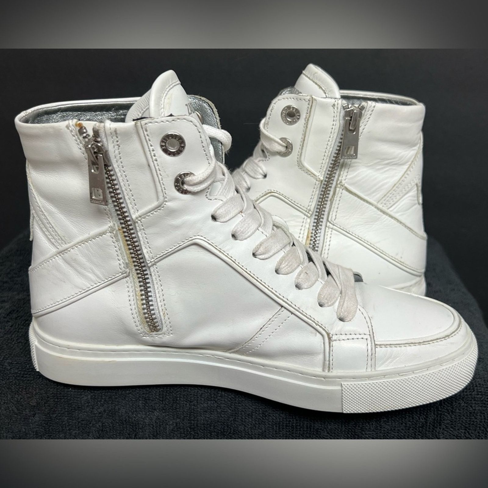 Zadig & Voltaire Size 37 - Zadig & Voltaire High Flash Sneakers White Leather Size US 6.5 / IT 36.5 - 7 Thumbnail