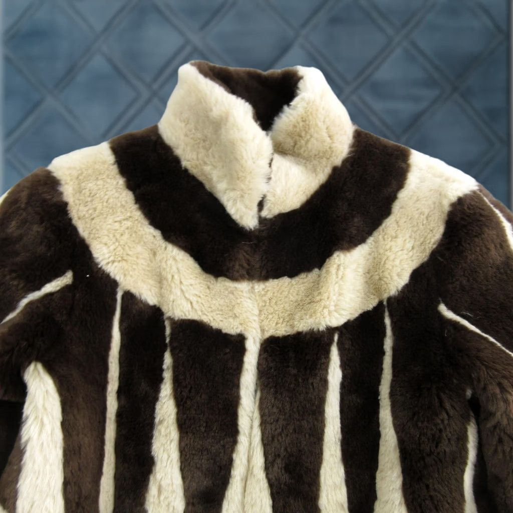 Vintage Attico Jacket Womens 0 Brown Faux Fur Sarah Striped Collared Hook Eye Short Size 25" / US 0 / IT 36 - 1 Thumbnail
