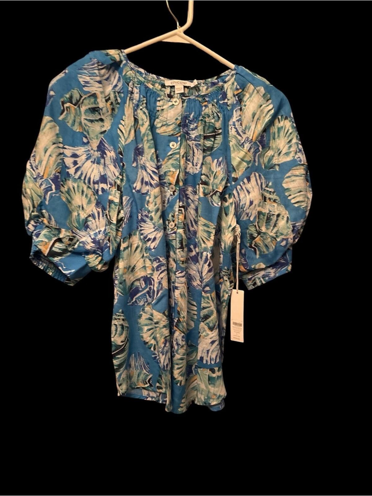 Chicos Chico’s BILLOW COASTAL TREASURE BLOUSE TOP - POOLSIDE BLUE Size M / US 6-8 / IT 42-44 - 1 Thumbnail