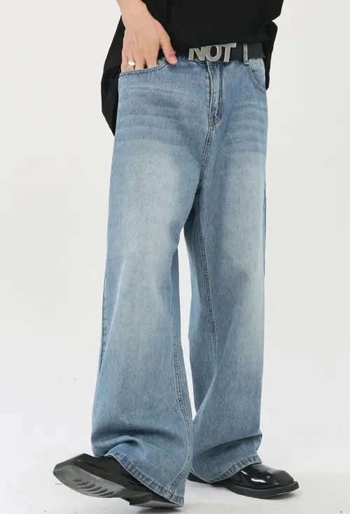 Hypebeast × Japanese Brand Wide-leg vintage washed light blue jeans Size US 32 / EU 48 - 3 Thumbnail