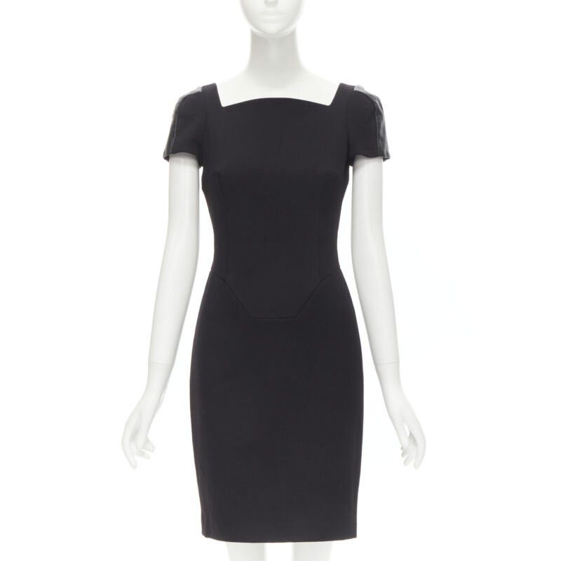 Versace VERSACE square neckline leather cap sleeve bodycon seam sheath dress IT38 XS Size XS / US 0-2 / IT 36-38 - 1 Thumbnail