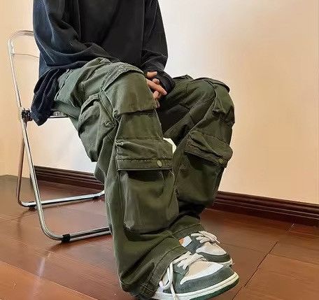 Japanese Brand Olive Green Baggy Cargo Pants - Y2K Skate Streetwear Size US 31 - 9 Thumbnail