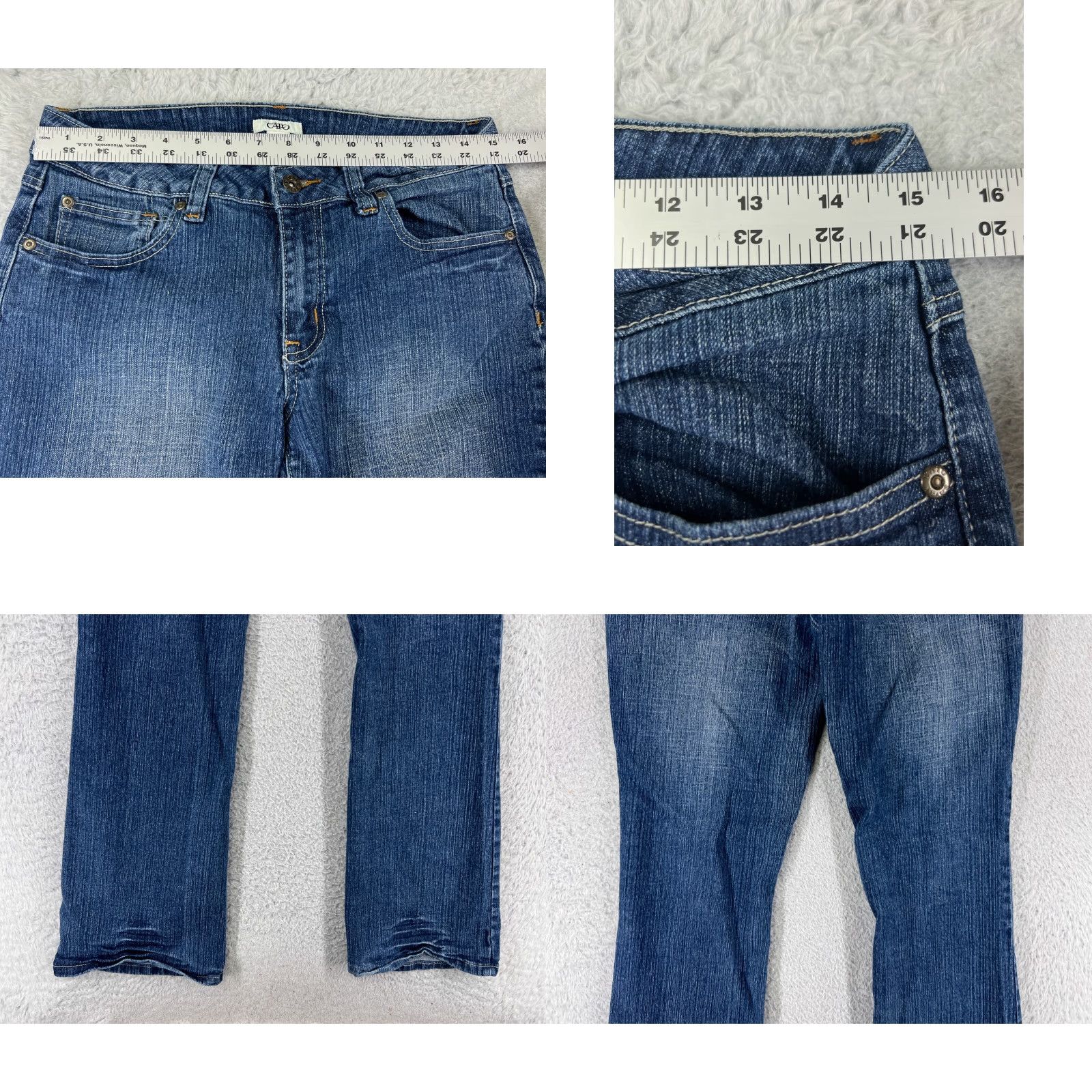 Vintage Cato Jeans Womens 12 Blue Denim Cotton Mid Rise Flared Embroidered 5-Pocket Distressed Stretch Low Rise Size 34" / US 12 / IT 48 - 9 Thumbnail