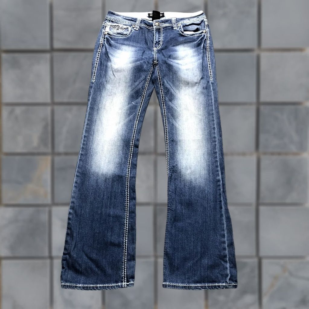 Denime Cello Jeans Juniors 13 Blue Bootcut Paisley Embroidered Rhinestone Denim Size 34" / US 12 / IT 48 - 1 Thumbnail
