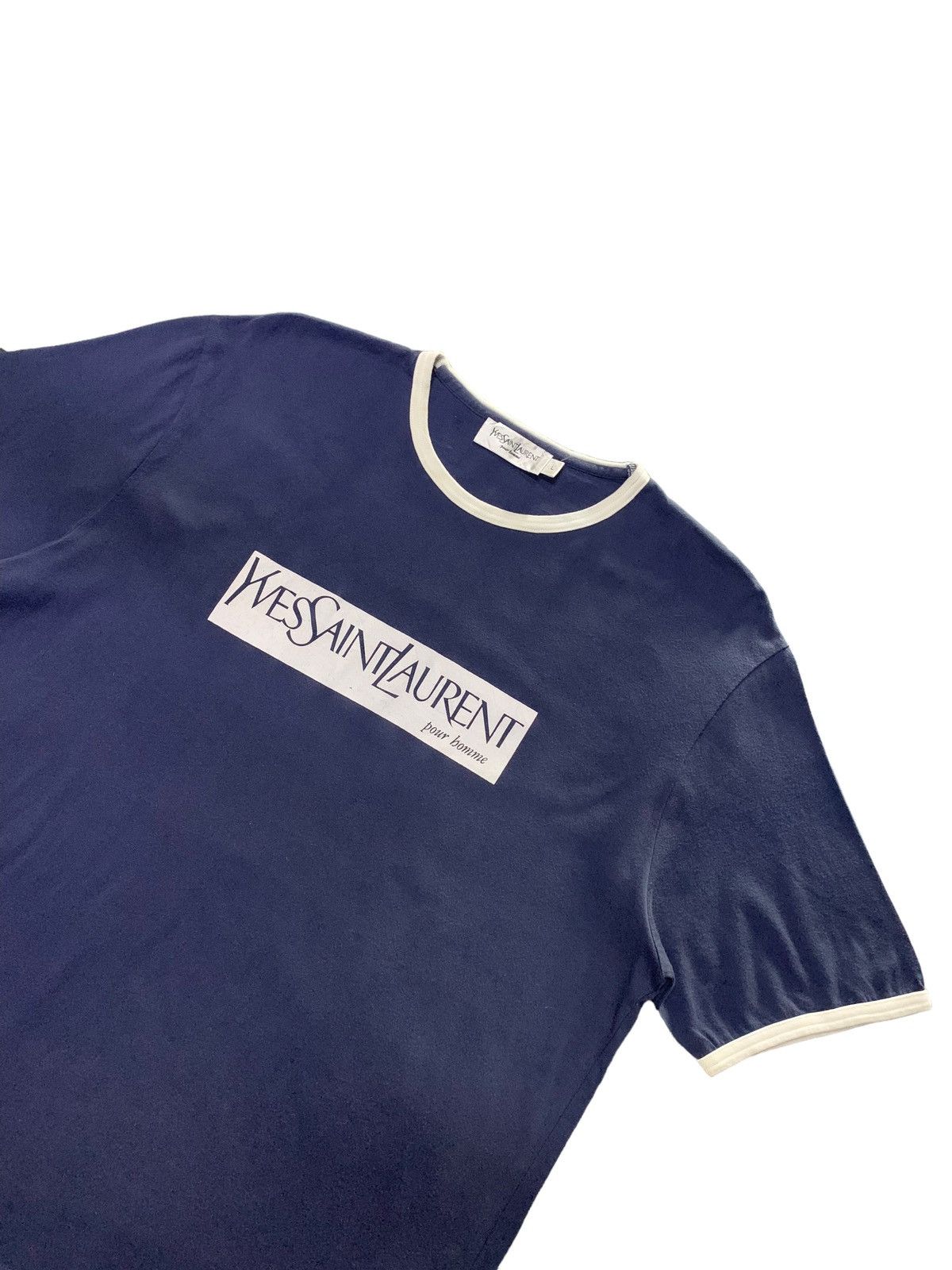 Yves Saint Laurent YSL Yves Saint Lauren Pour Homme Script logo Ringer Tshirt Size US L / EU 52-54 / 3 - 4 Thumbnail