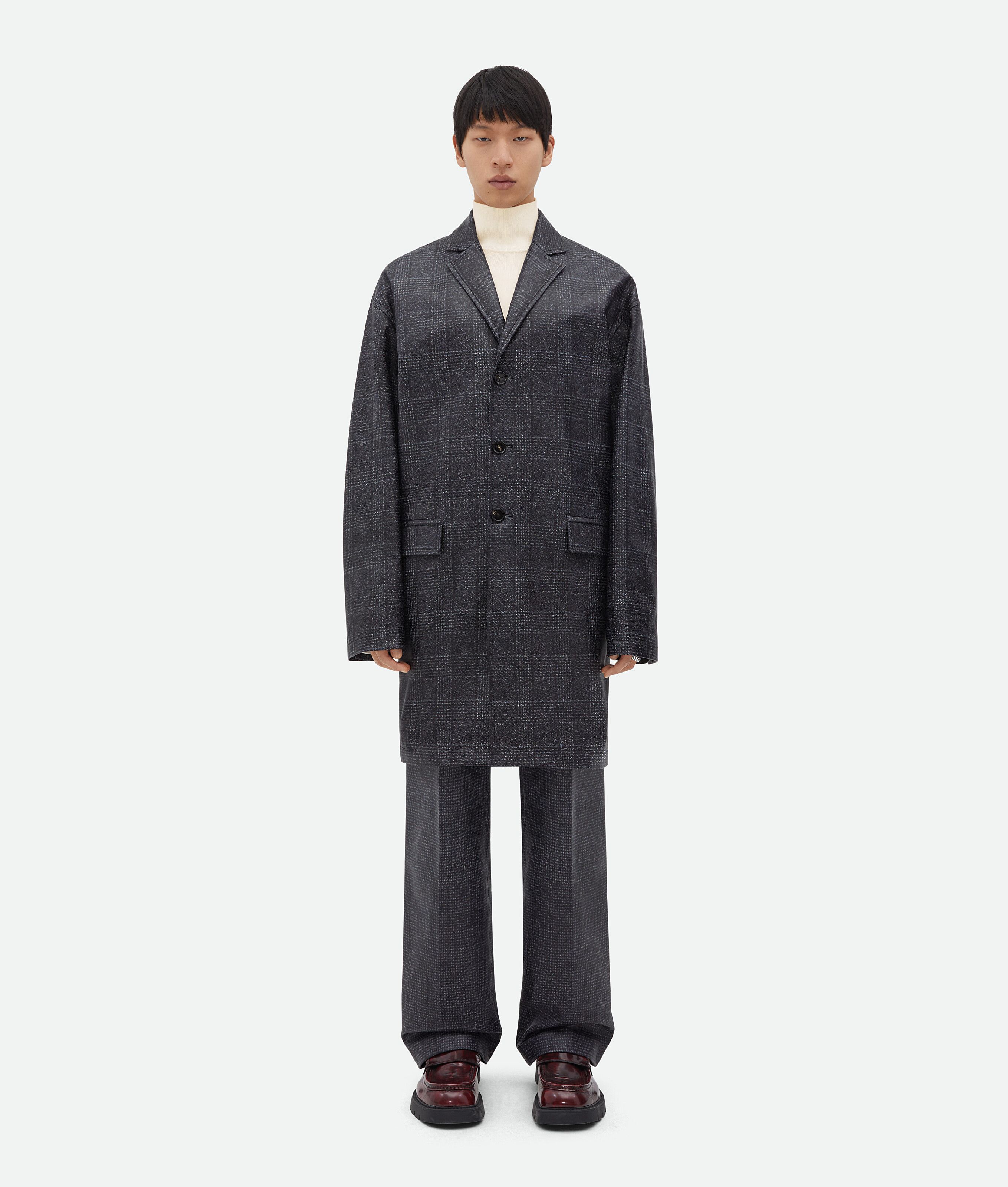 Bottega Veneta $8.9K VALUE Printed Leather Prince Of Wales Coat in Grey Size US XL / EU 56 / 4 - 1 Thumbnail