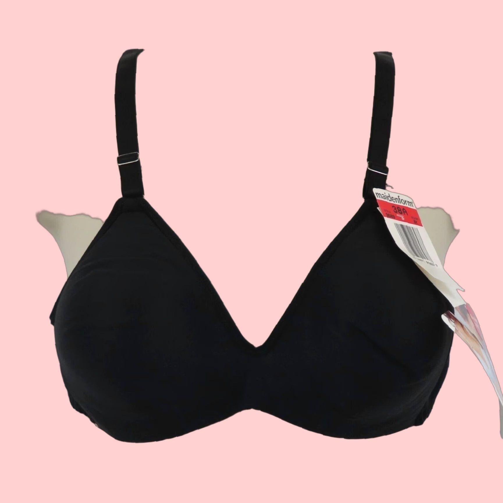 Vintage Maidenform 38A Bra Wireless Padded T-Shirt Style 9689 Solid Black Womens