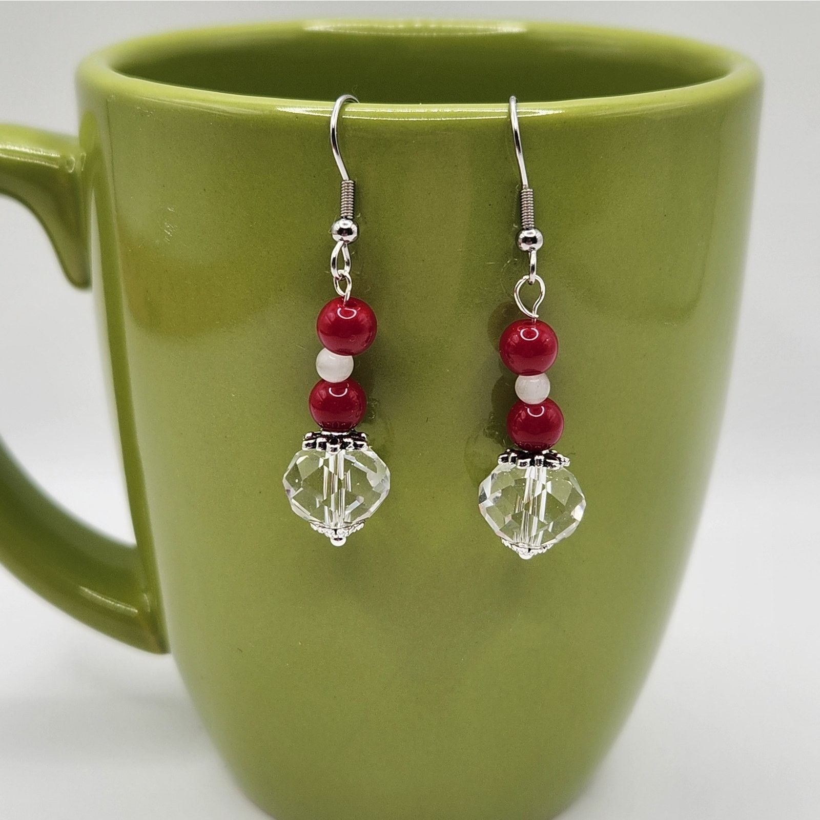 Other Handmade Earrings with Crystal, Red Coral, & Moonstone – 2" Size ONE SIZE - 8 Thumbnail