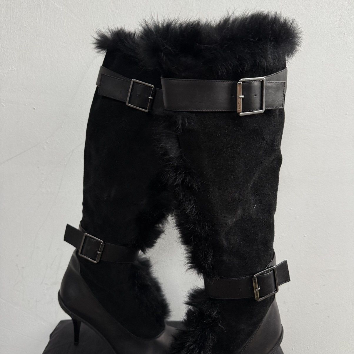 DKNY DKNY Knee High Leather Boots With Heels Rabbit Fur Straps Size US 8 / IT 38 - 5 Thumbnail