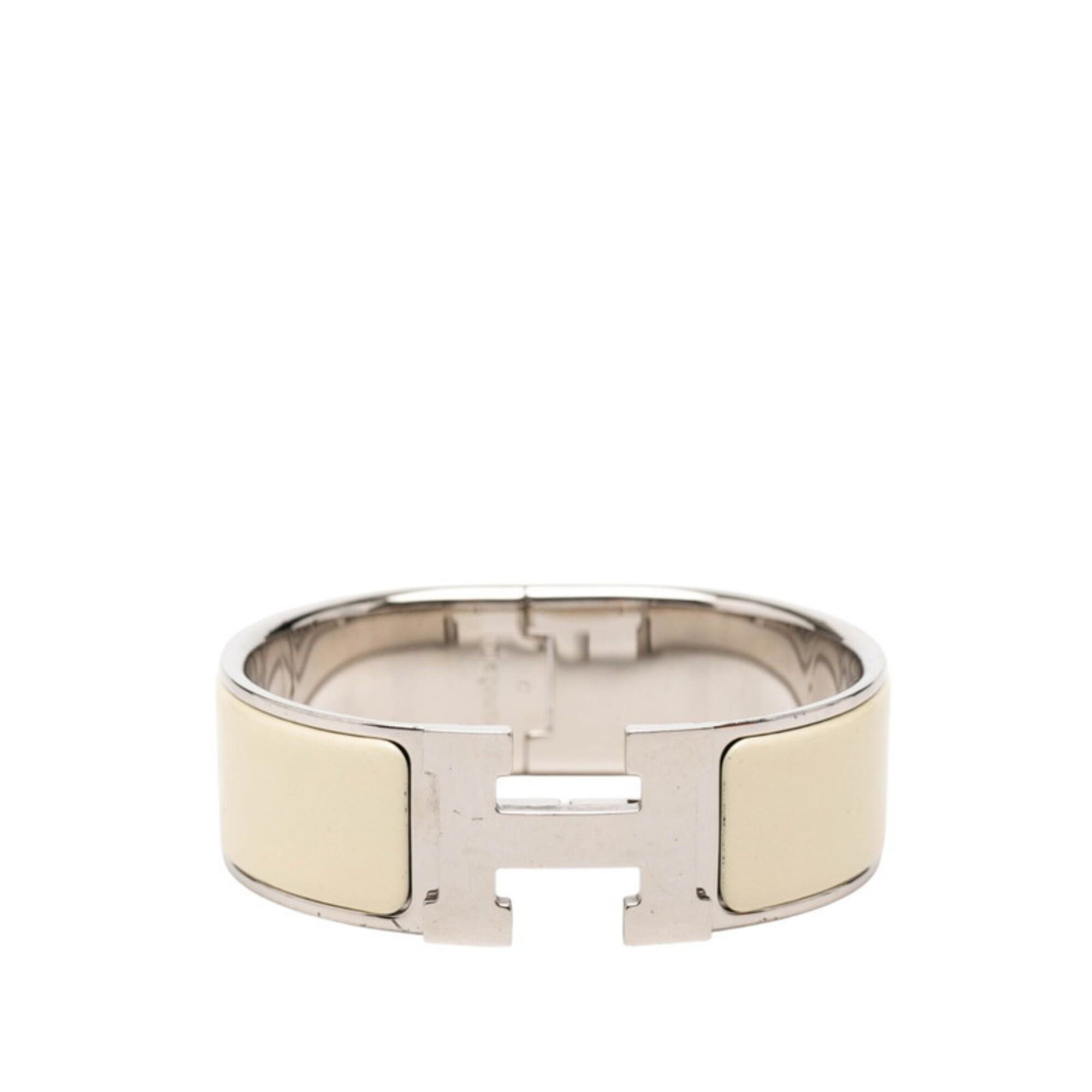 Hermes Hermes Clic Clac GM H Logo Enamel Bracelet Ivory Silver Metal Women's HERMES Size ONE SIZE - 1 Thumbnail