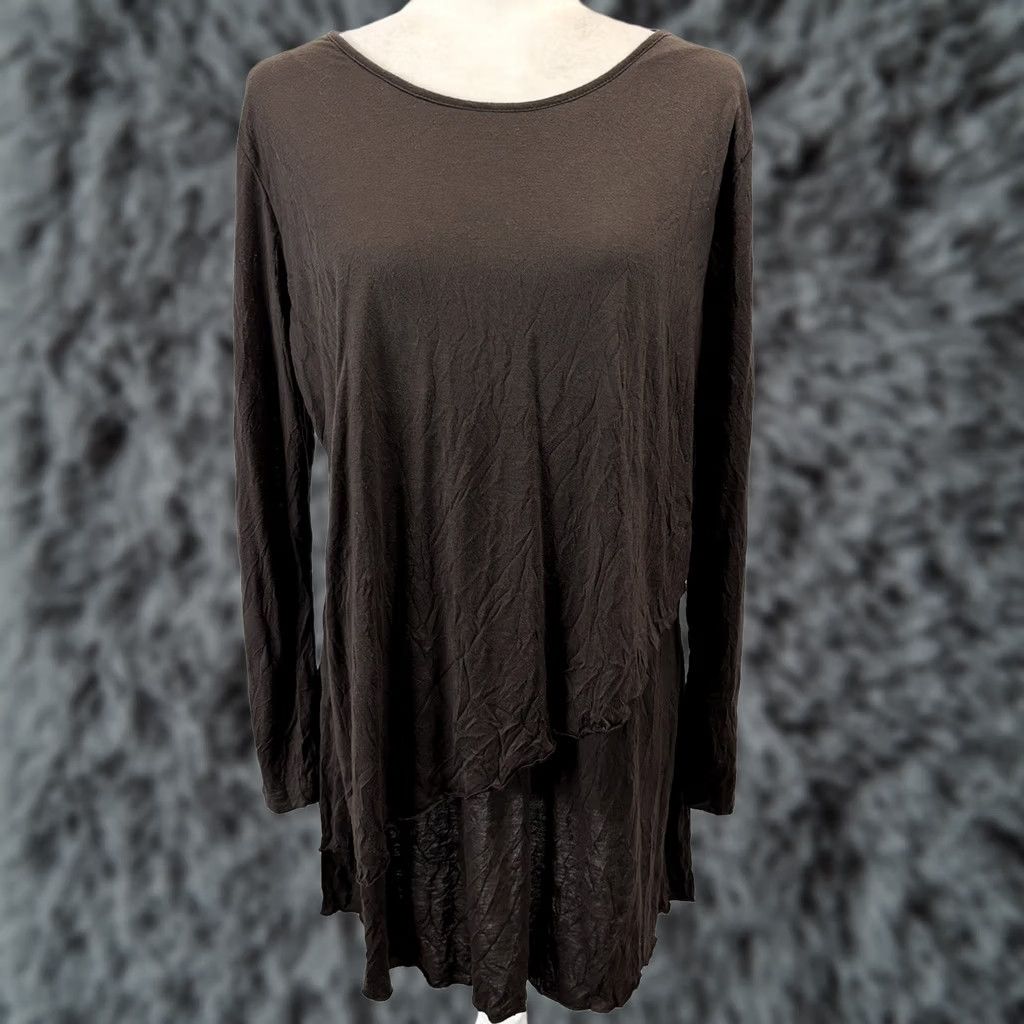Vintage Comfy USA Shirt Womens M Brown Long Sleeve Rayon Blend Crinkled Layered Look Tunic Top Casual Size M / US 6-8 / IT 42-44 - 1 Thumbnail