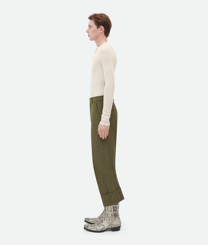 Bottega Veneta o1n1vont1224 Textured Cotton Lapelled Trousers in Green Size US 32 / EU 48 - 2 Thumbnail