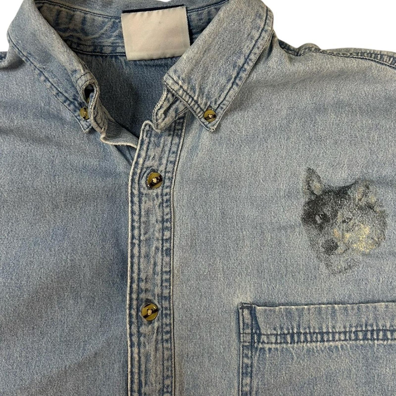 Vintage Wolf shirt denim button up men's XL Size US XL / EU 56 / 4 - 4 Thumbnail