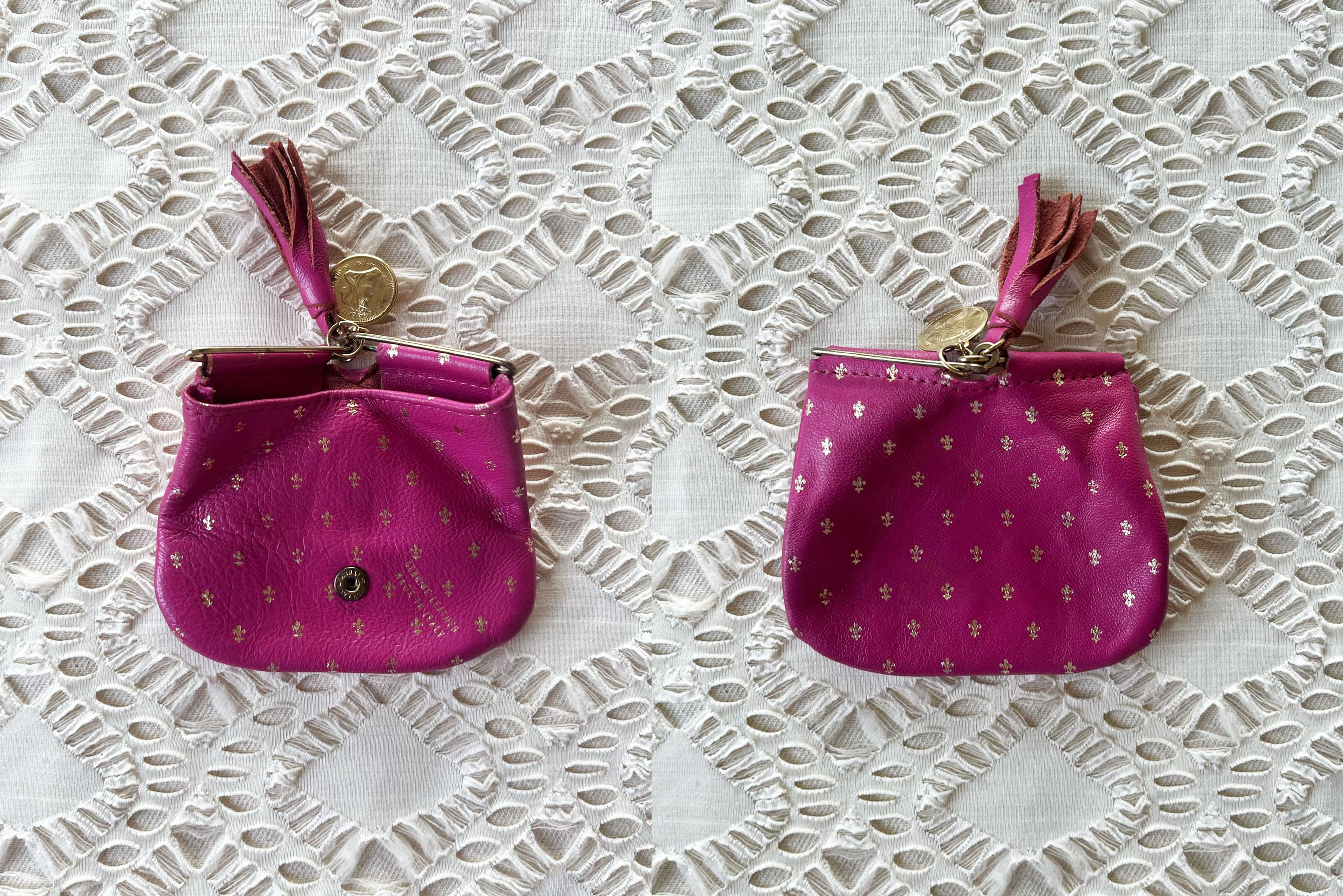 Vintage Slide Snap leather embossed gold fleur de lis coin purse Size ONE SIZE - 6 Thumbnail