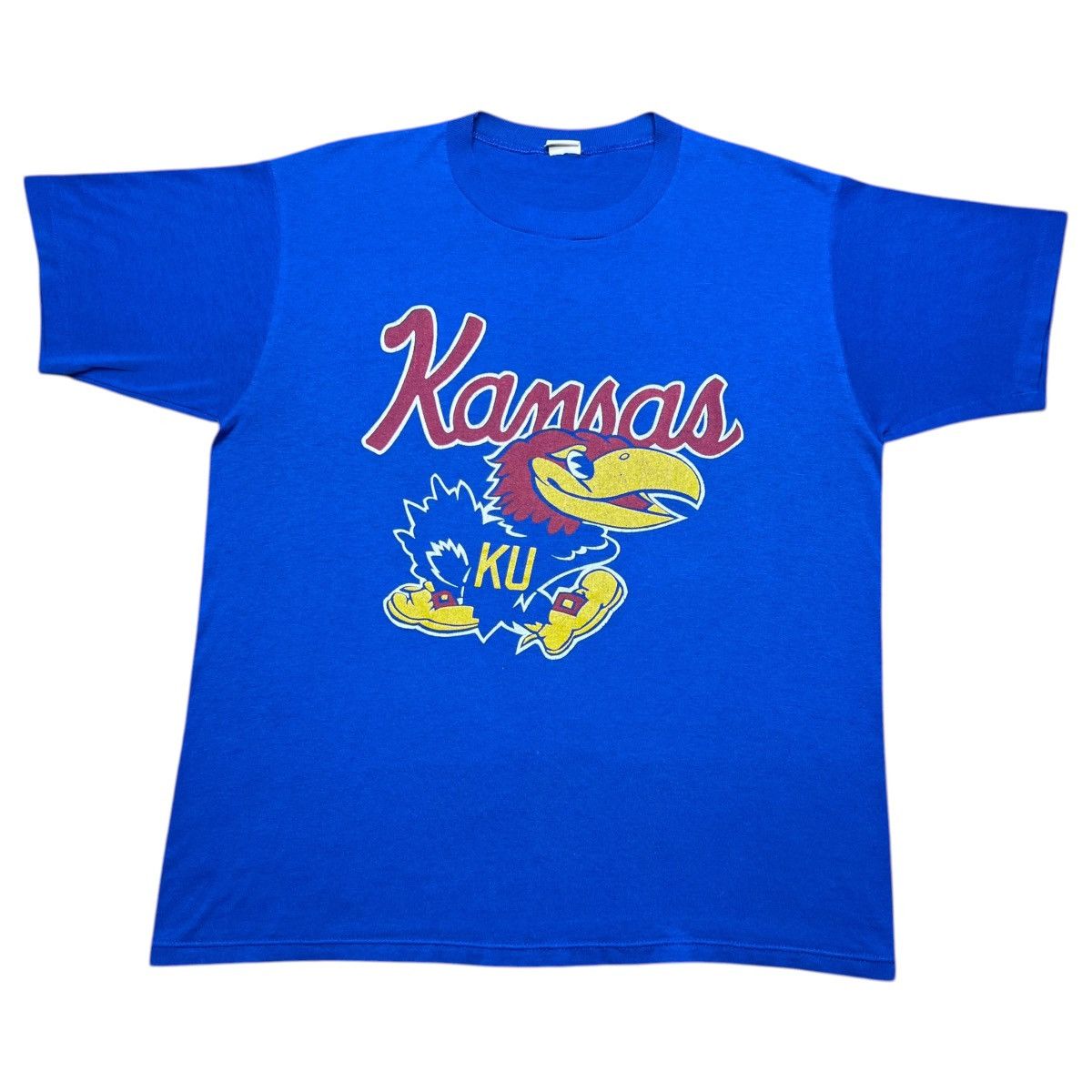 NCAA 1980s NCAA Kansas Jayhawks Spell Out Mascot Graphic T-Shirt Size US L / EU 52-54 / 3 - 1 Thumbnail