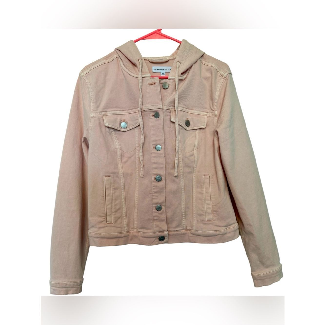 Loft LOFT Hooded Jean Jacket in Light Blush Pink Size M / US 6-8 / IT 42-44 - 1 Thumbnail