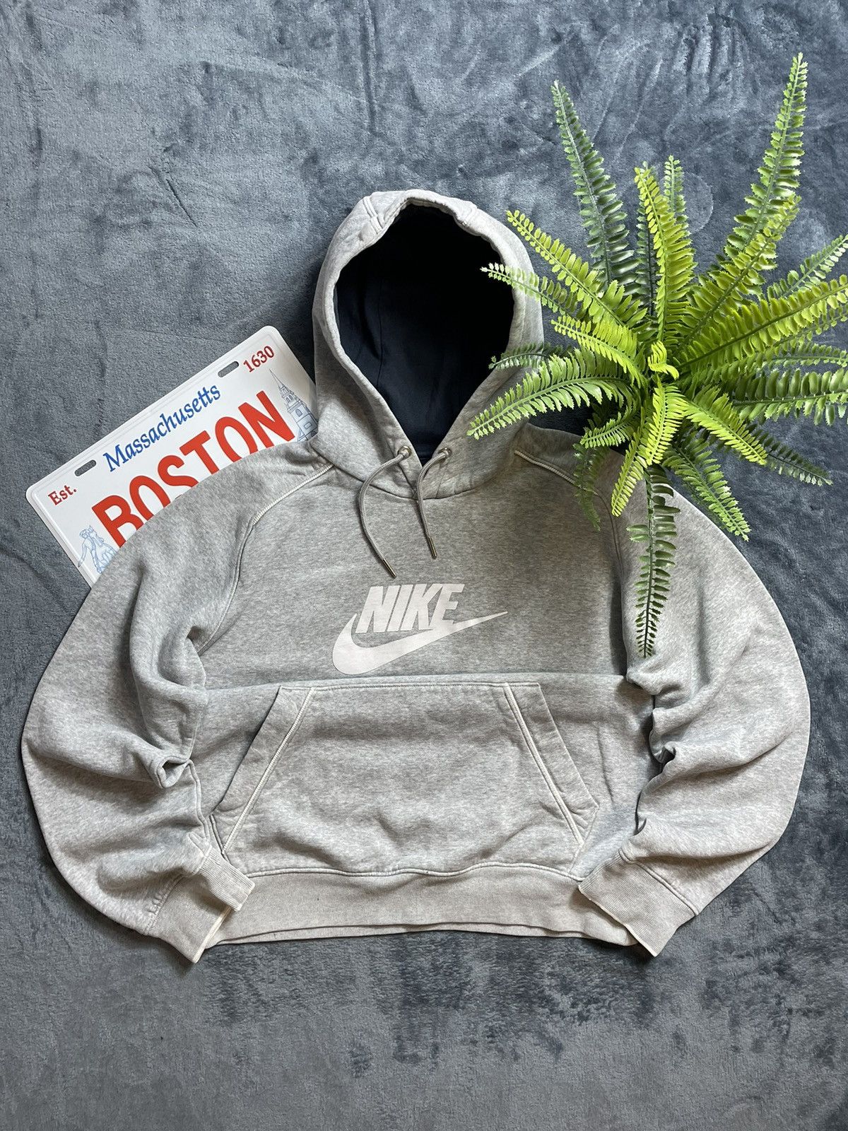 Nike Y2k Embroidered Spellout Zip Hoodie Grau L 377