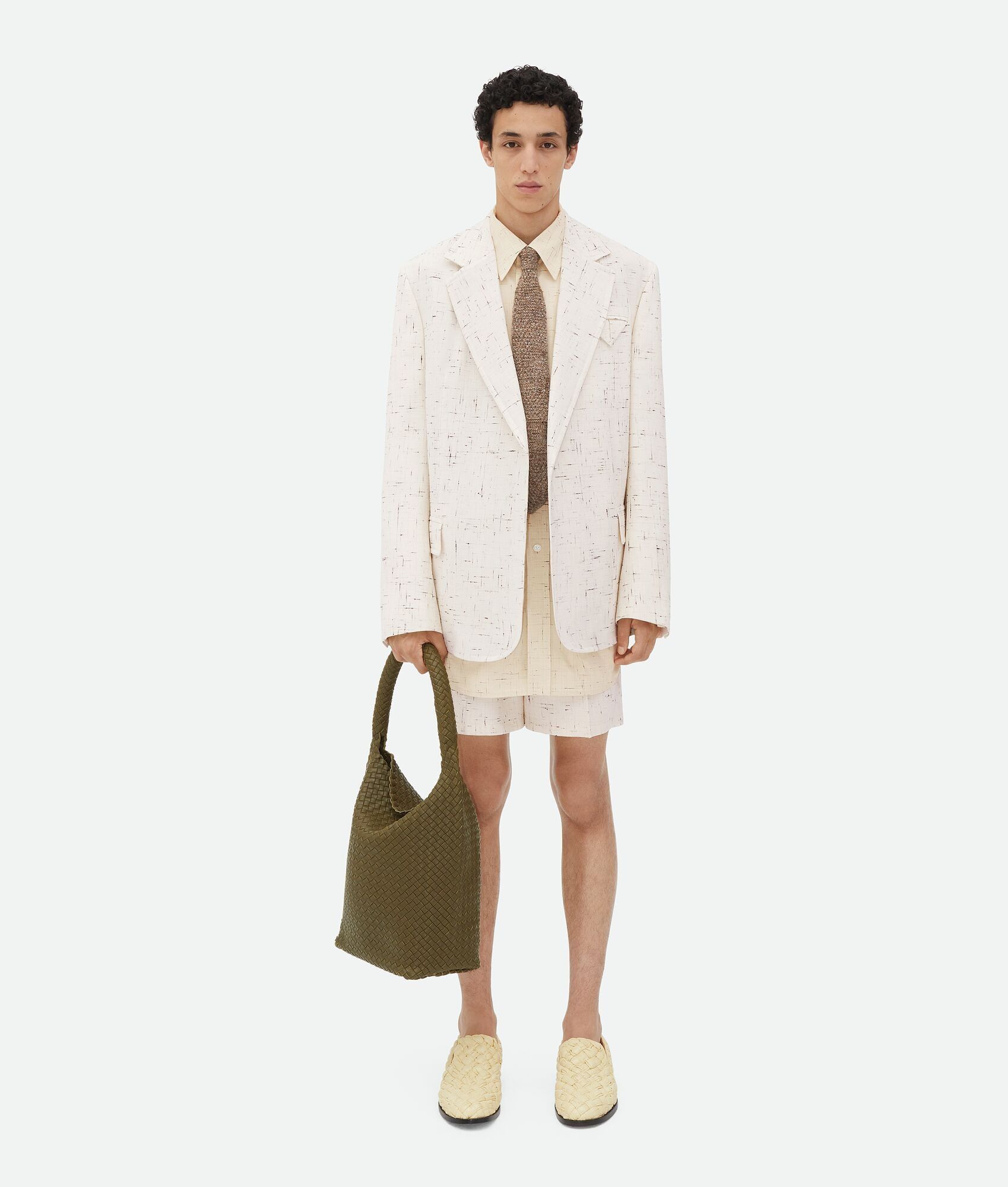 Bottega Veneta o1bcso1str0725 Textured Criss-Cross Viscose Silk Shorts Dove Size US 32 / EU 48 - 4 Thumbnail