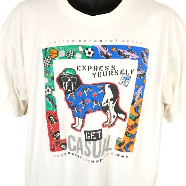 Fruit Of The Loom VINTAGE St Bernard Dog T Shirt Mens XL White 90s Express Yourself Sports Music Cotton Fruit of the Loom Crew Neck Short Sleeve Double-Sided Size US XL / EU 56 / 4 - 2 Thumbnail
