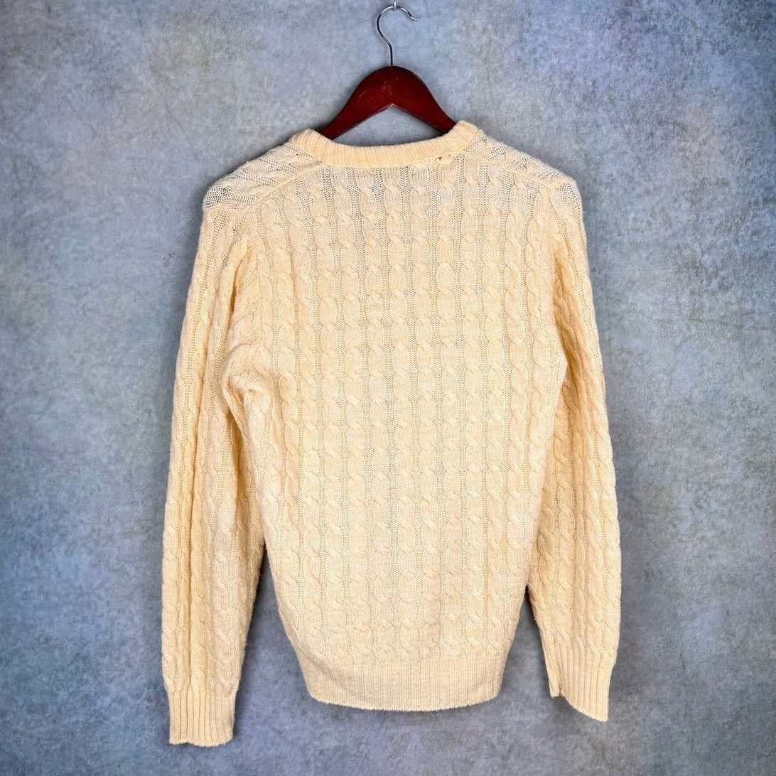 Vintage VTG 80s Lord Jeff Cable Knit Sweater Mens Sz S V Neck Yellow Size US S / EU 44-46 / 1 - 3 Thumbnail