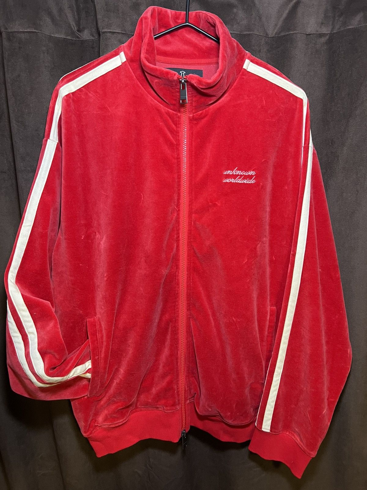 Unknown Worldwide Red Suede Track Jacket