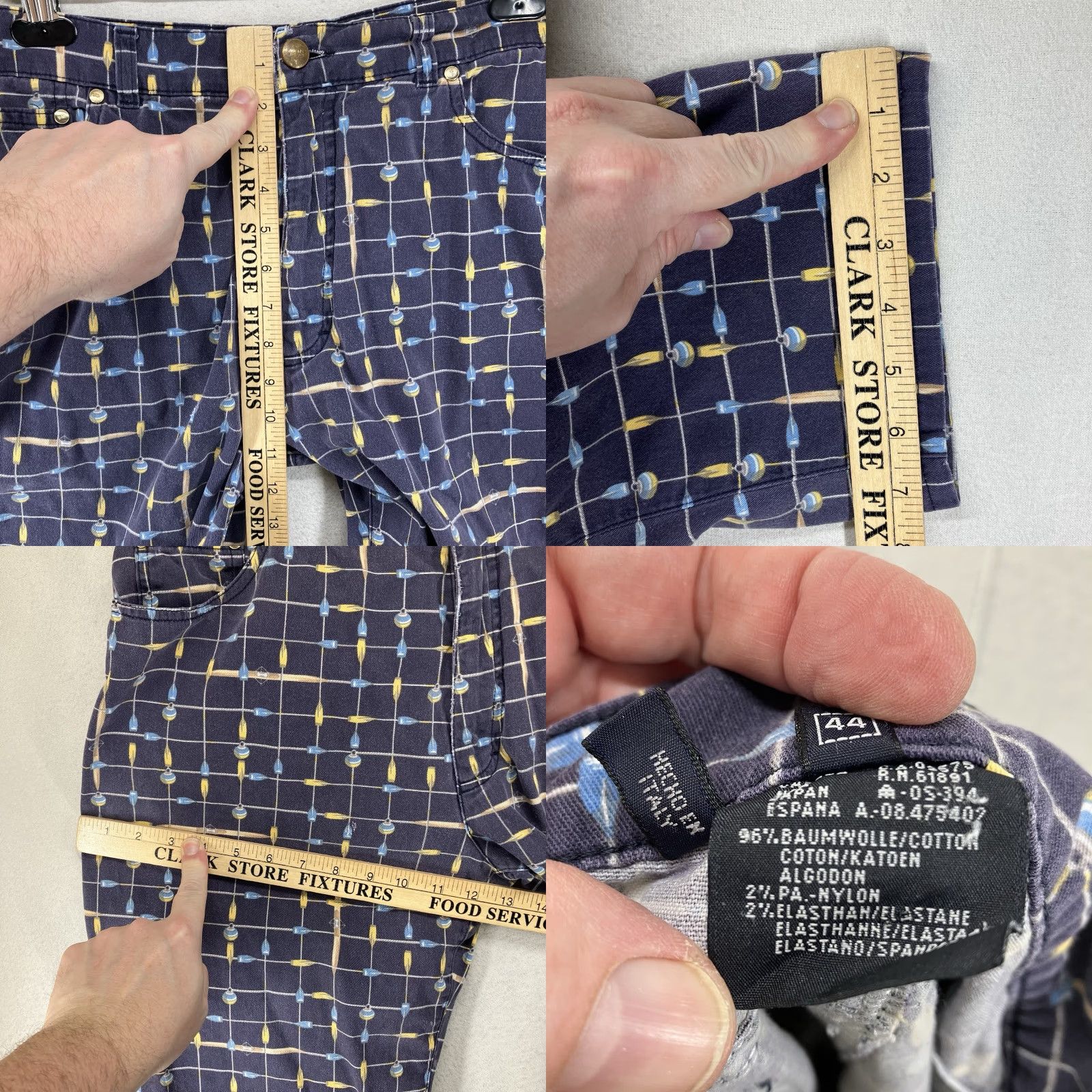 Escada VINTAGE ESCADA Sport ITALY Rowing Boat Print Pants Jeans 44 Navy Blue Knit Cotton Blend Stretch-Front Zip Regular Straight Leg 30.5 Inseam Womens Size 30" / US 8 / IT 44 - 11 Thumbnail