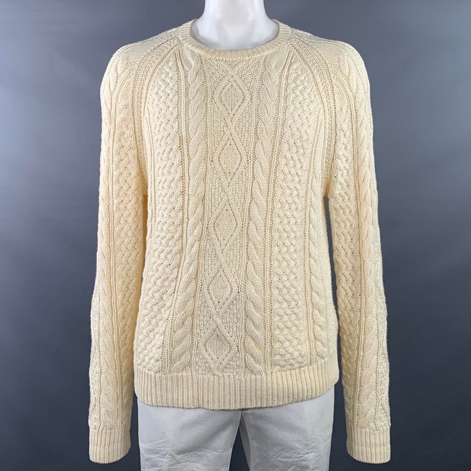 Polo Ralph Lauren Size L Cream Cable Knit Cotton Crew Neck Sweater Size US L / EU 52-54 / 3 - 1 Thumbnail