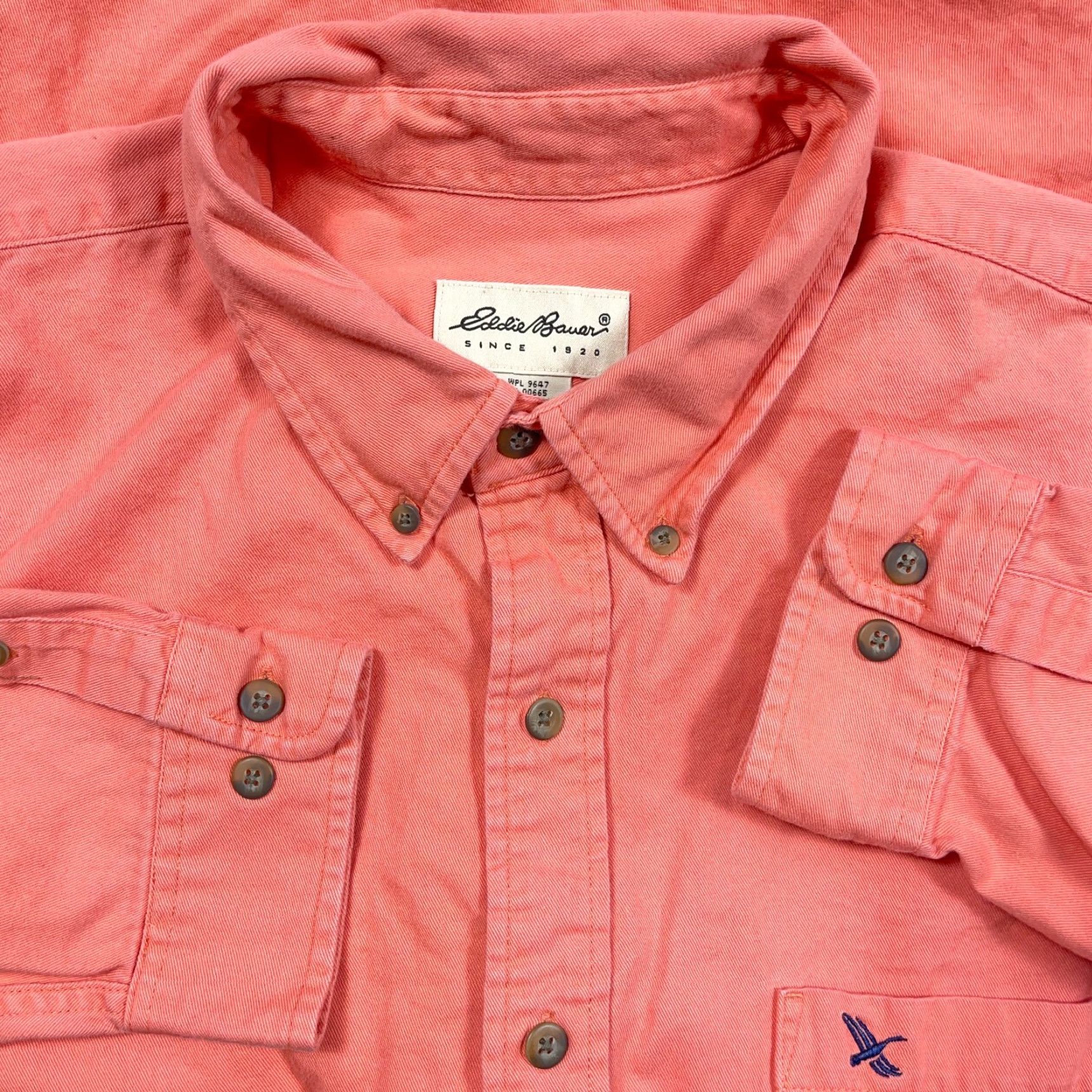 Eddie Bauer Vintage Eddie Bauer Button-Up Denim Shirt Men 2XL Orange Collared Cotton Denim casual, travel, workwear, western 90s Mens Size US XXL / EU 58 / 5 - 2 Thumbnail