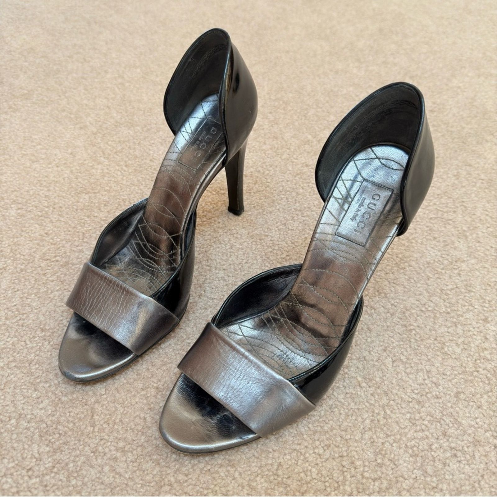 Gucci Gucci Gunmetal Silver Gray Leather D'Orsay Peeptoe Heels 8.5 Size US 8.5 / IT 38.5 - 1 Thumbnail