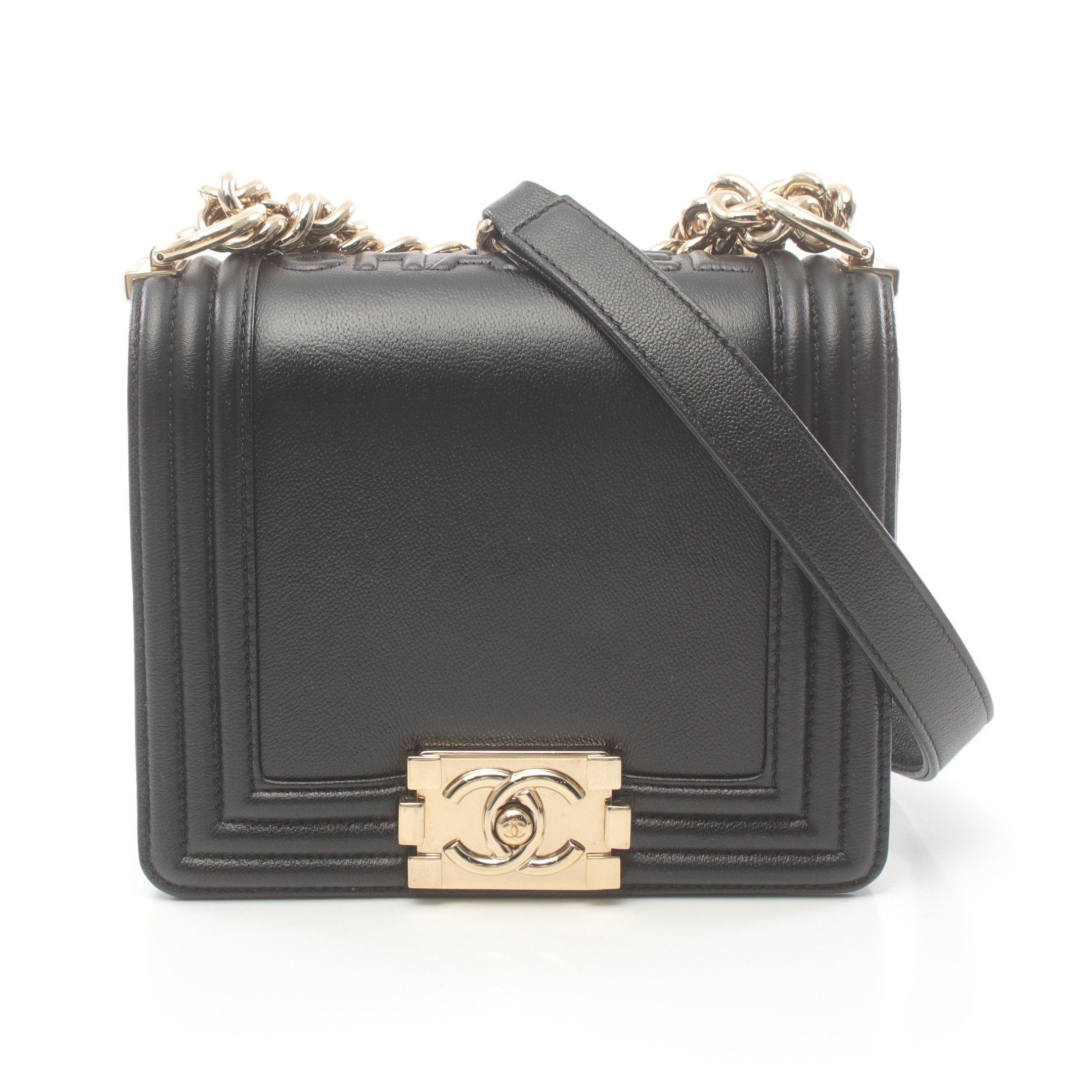 Chanel Chanel Boy Chanel Chain Shoulder Bag Leather Black Gold Hardware Size ONE SIZE - 1 Thumbnail
