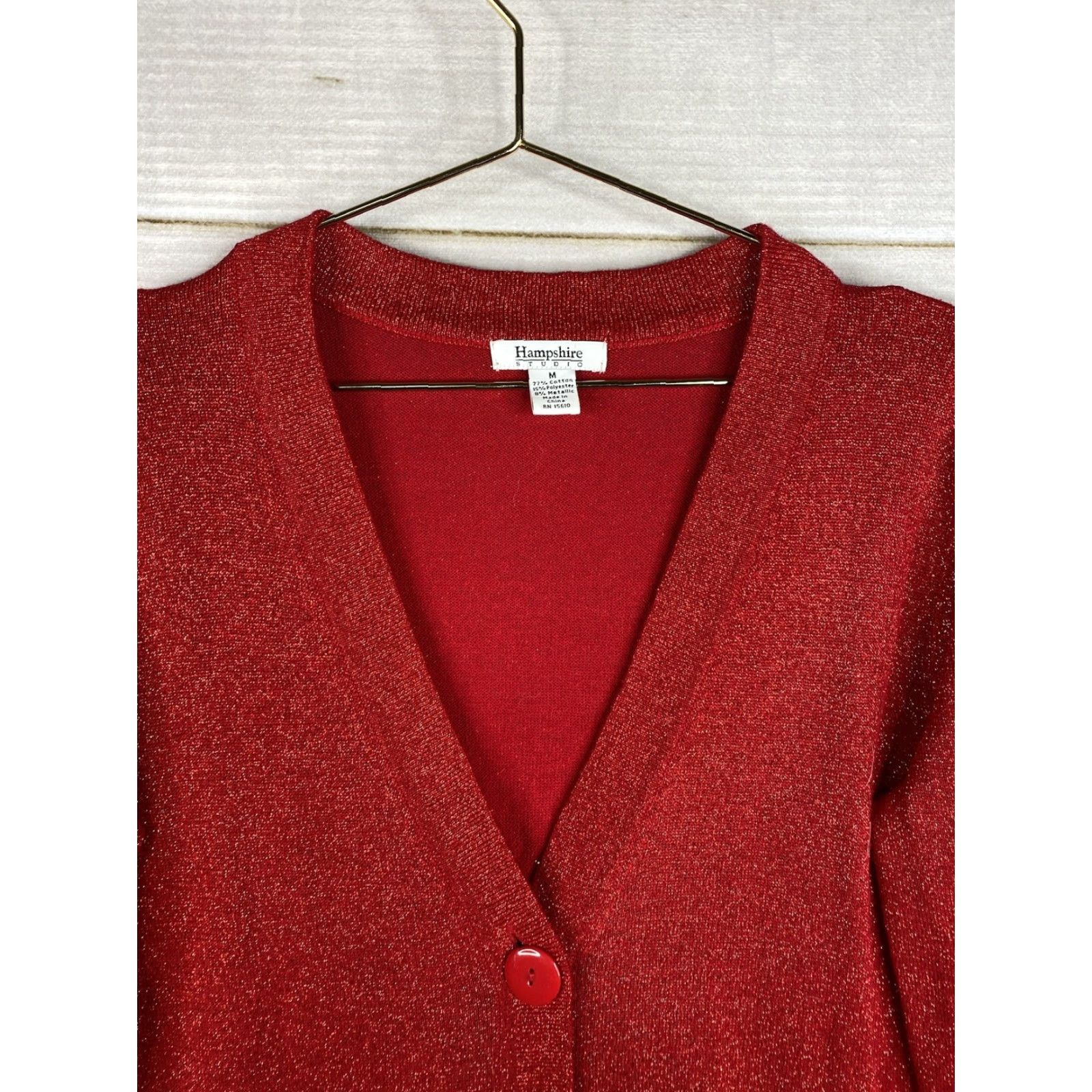 Vintage Hampshire Studio Sweater Womens M Red Cardigan V-Neck Button Up Glitter Knit Cotton Blend Size M / US 6-8 / IT 42-44 - 2 Thumbnail