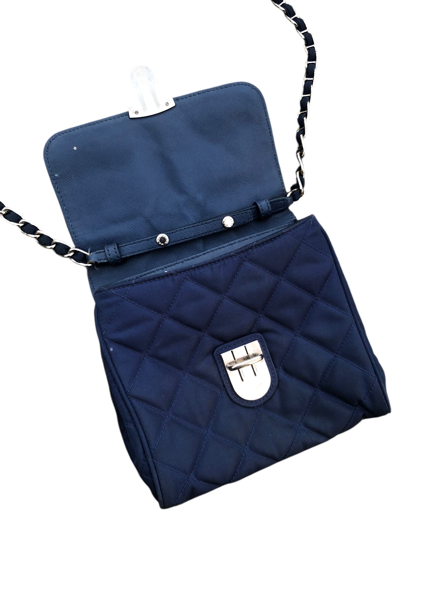 Prada 💯🔥PRADA MILANO Blues Tessuto Impuntu Chain Shoulder Bag Size ONE SIZE - 5 Thumbnail