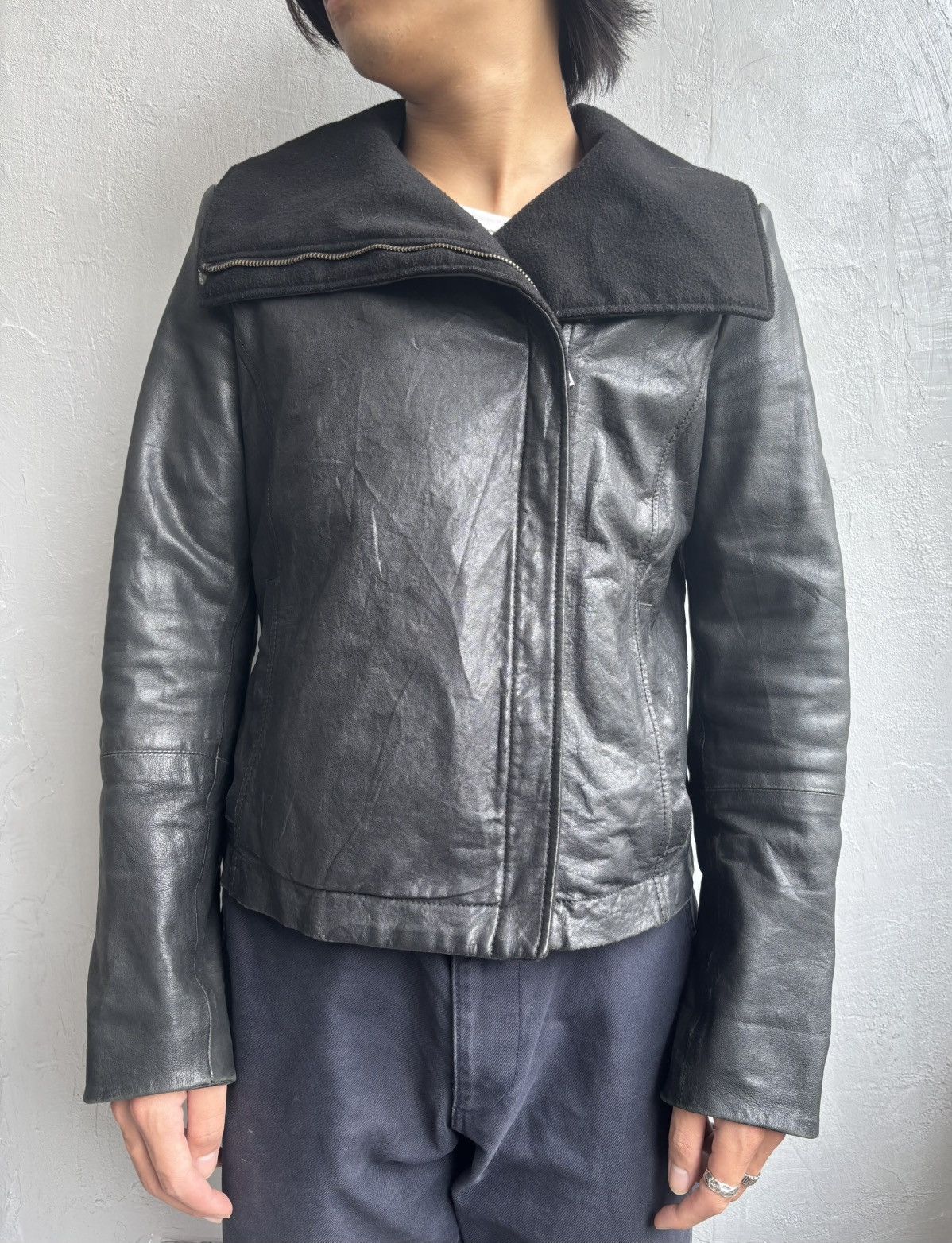 Emporio Armani Emporio Armani 2009 asymmetrical high neck leather jacket Size US S / EU 44-46 / 1 - 2 Thumbnail