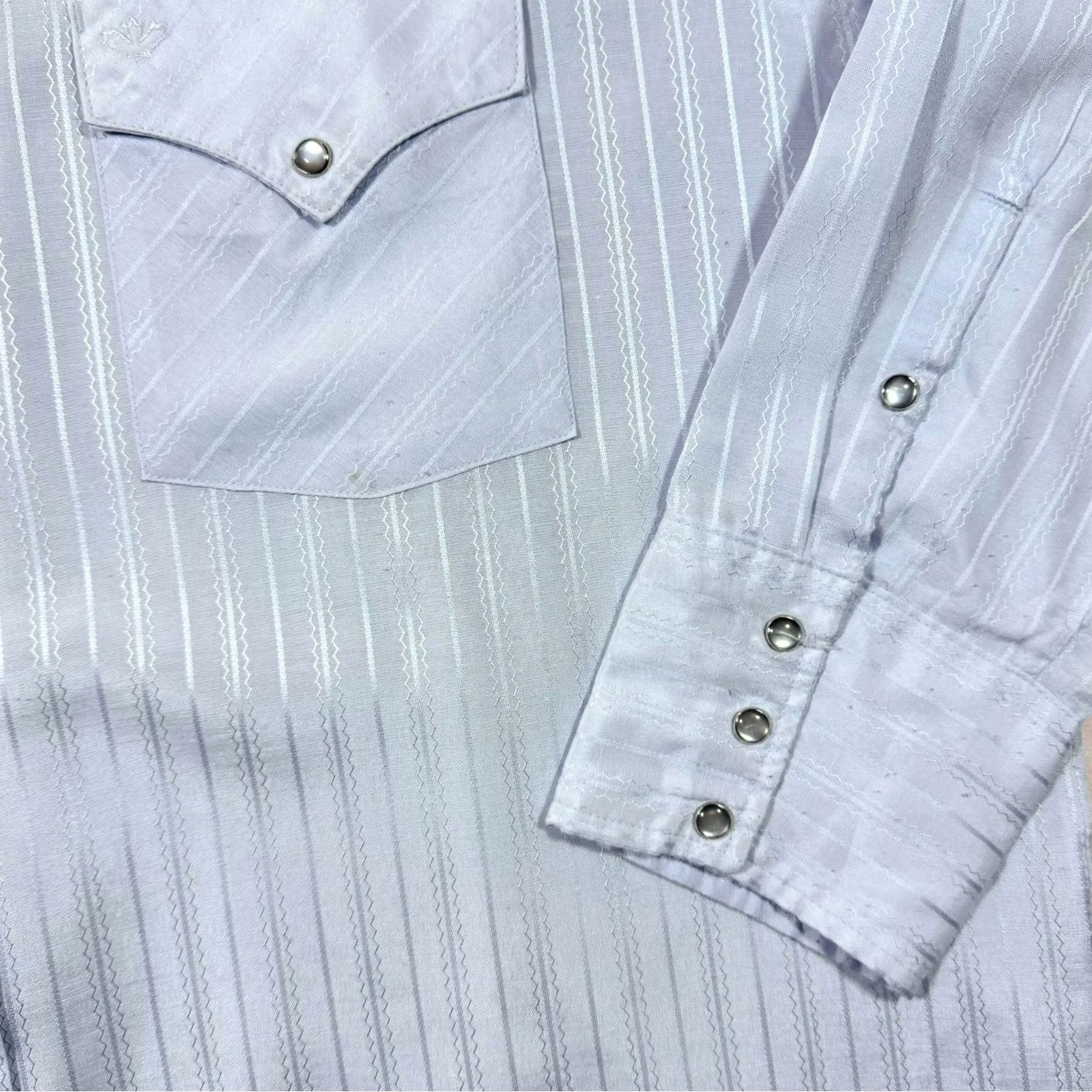 Vintage VINTAGE MWG Western Style Light Blue Striped Popper Long Sleeve Shirt 2XL Mens Regular Collar 90s #YE505 Size US XXL / EU 58 / 5 - 4 Thumbnail