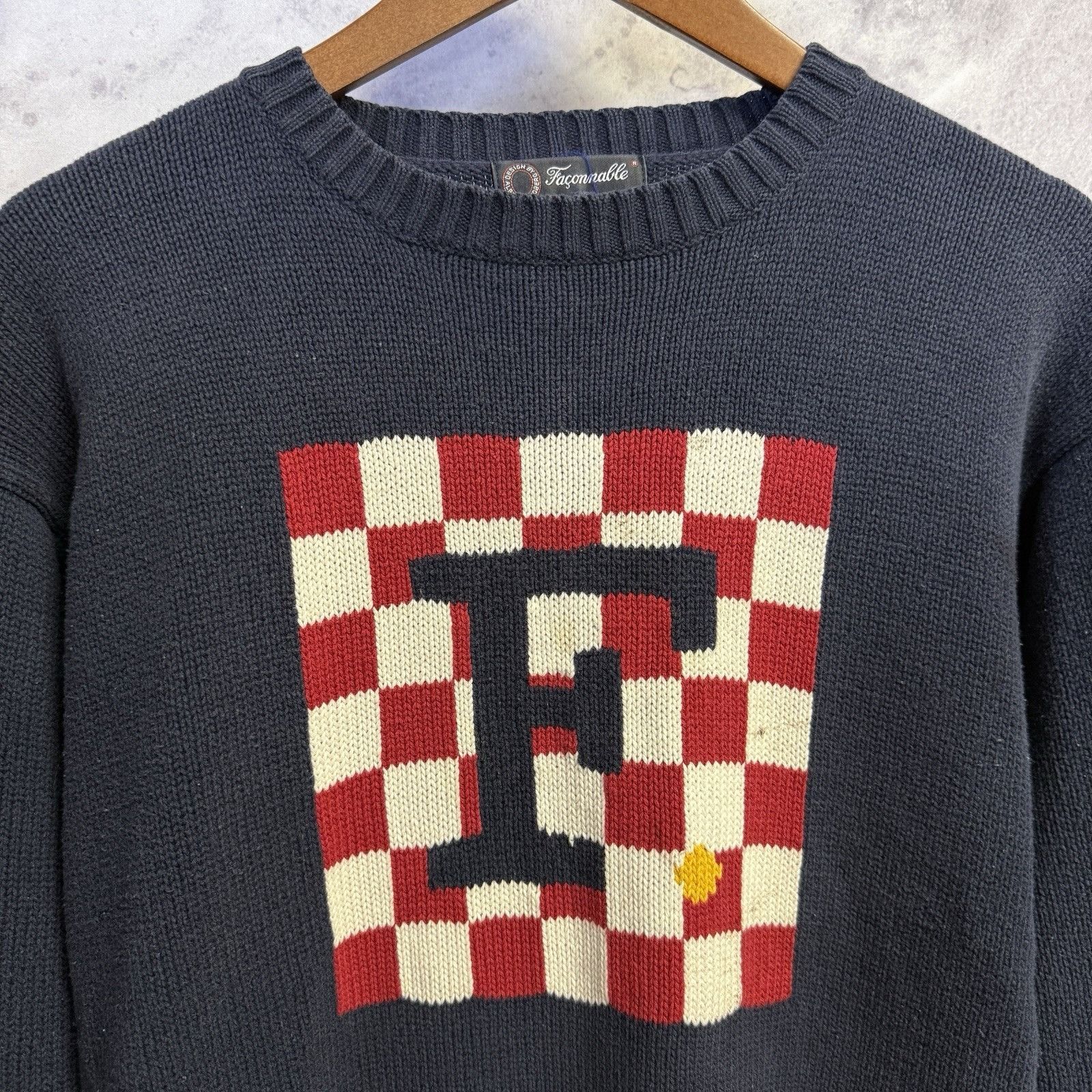 Faconnable Vintage Faconnable Knit Sweater Mens Large Blue Checked Boar Size US L / EU 52-54 / 3 - 1 Thumbnail