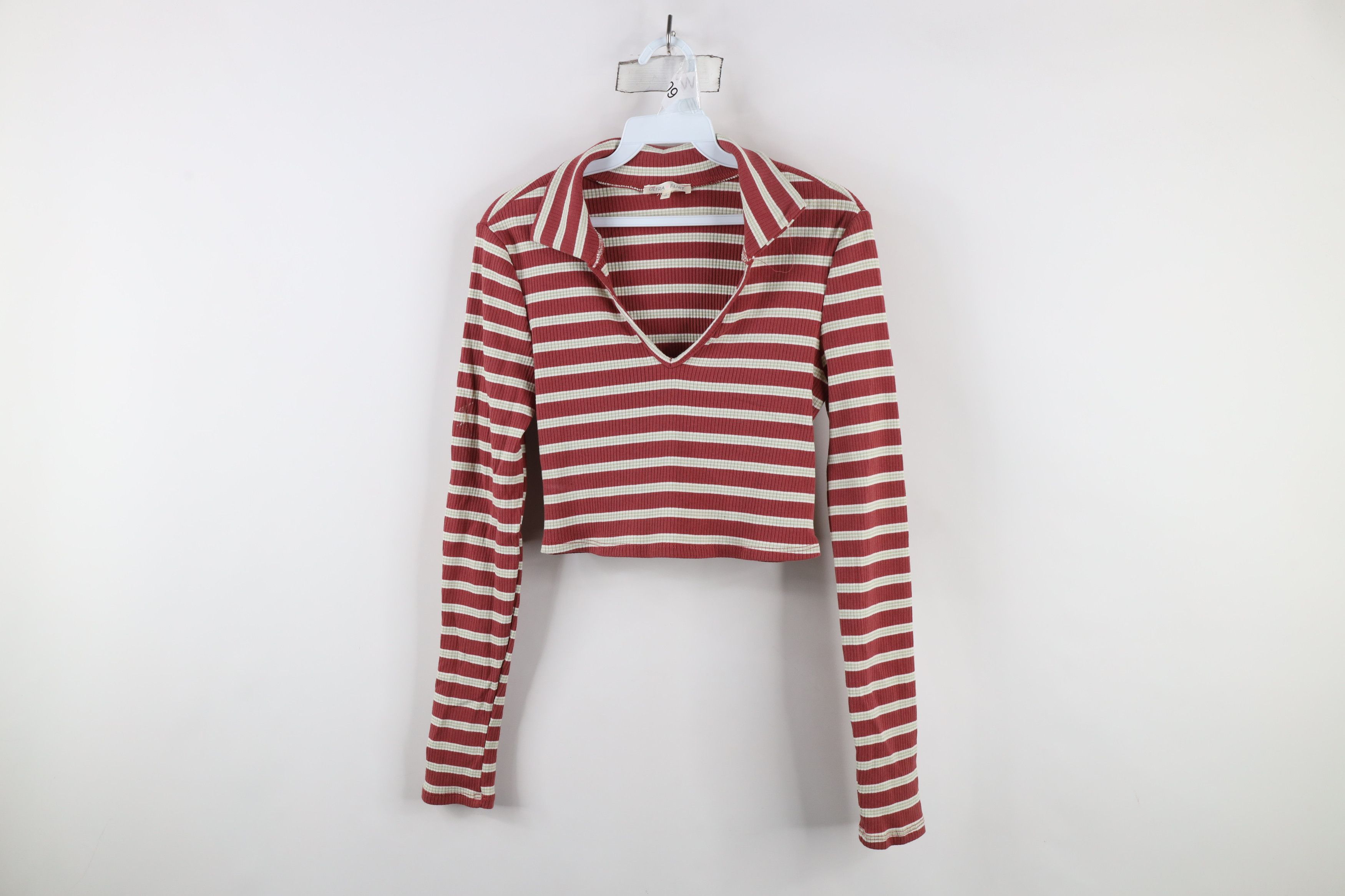 Vintage Vintage Y2K Babydoll Ribbed Knit Polo Shirt Striped USA Size L / US 10 / IT 46 - 1 Thumbnail