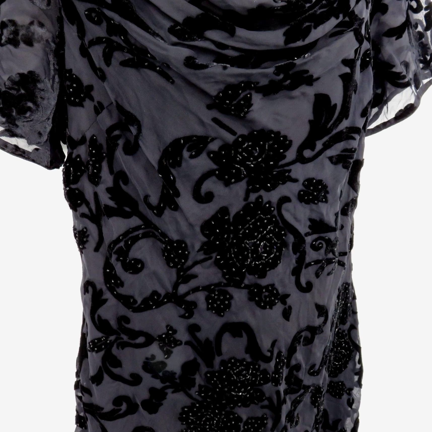 Velvet VINTAGE Eva Blue Women 16 Black Floral Beaded Velvet Short Sleeve Dress Y2K 2003 NEW Size 38" / US 16 / IT 52 - 3 Thumbnail