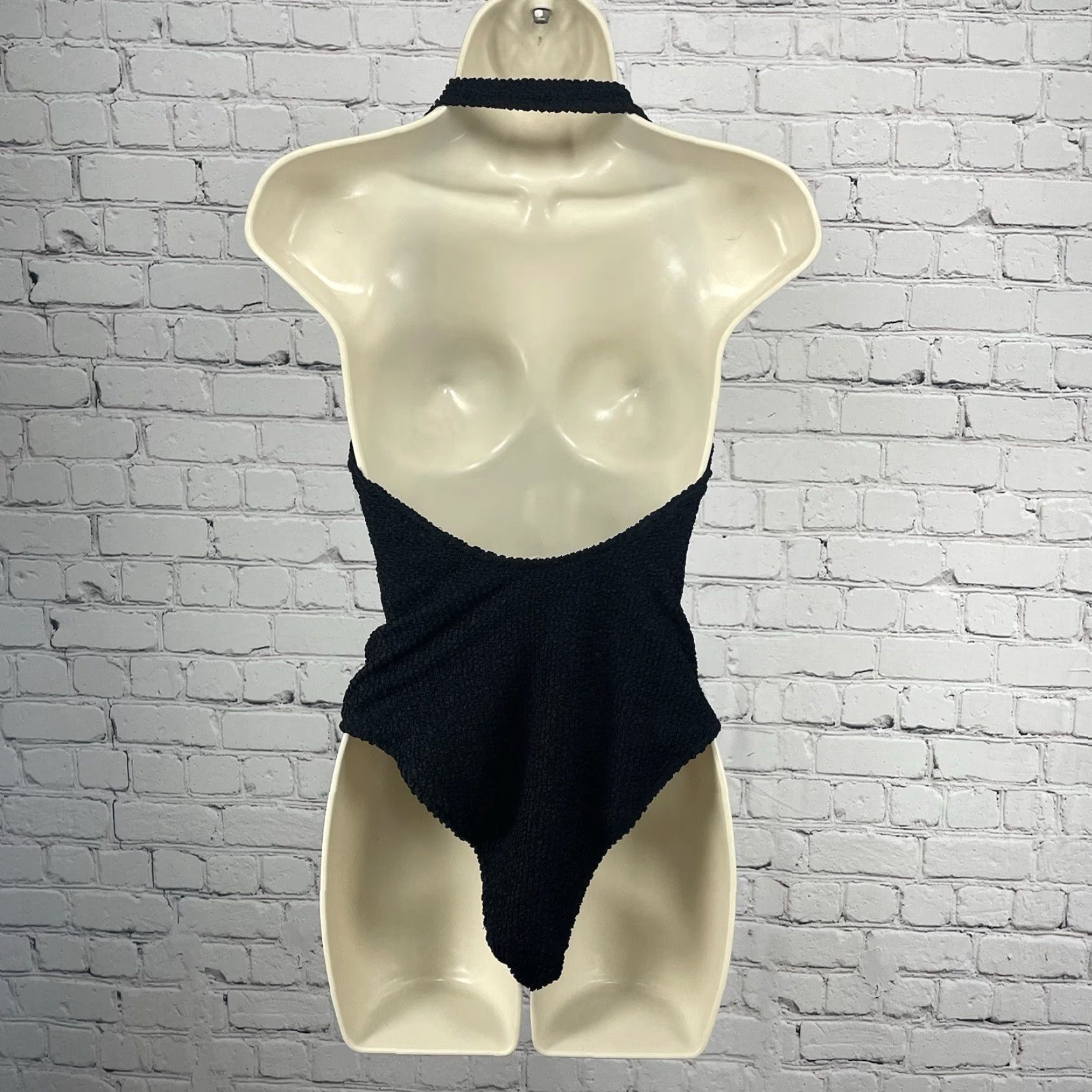 Mango MNG Swimwear Collection Black One Piece Cheeky Halter Lined Solid Ruffle Fitted Regular S Women Beach 90s? Size ONE SIZE - 2 Thumbnail